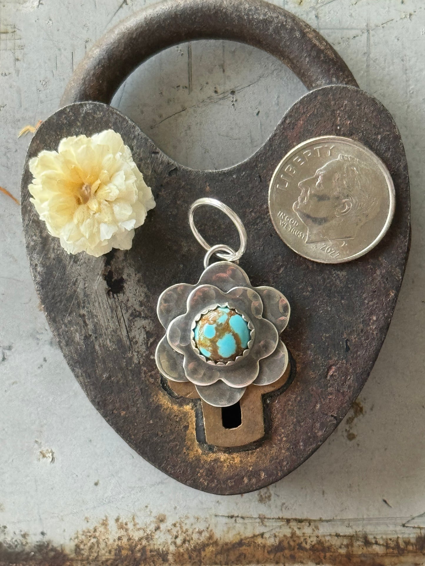 Double Flower pendant with Number 8 Turquoise