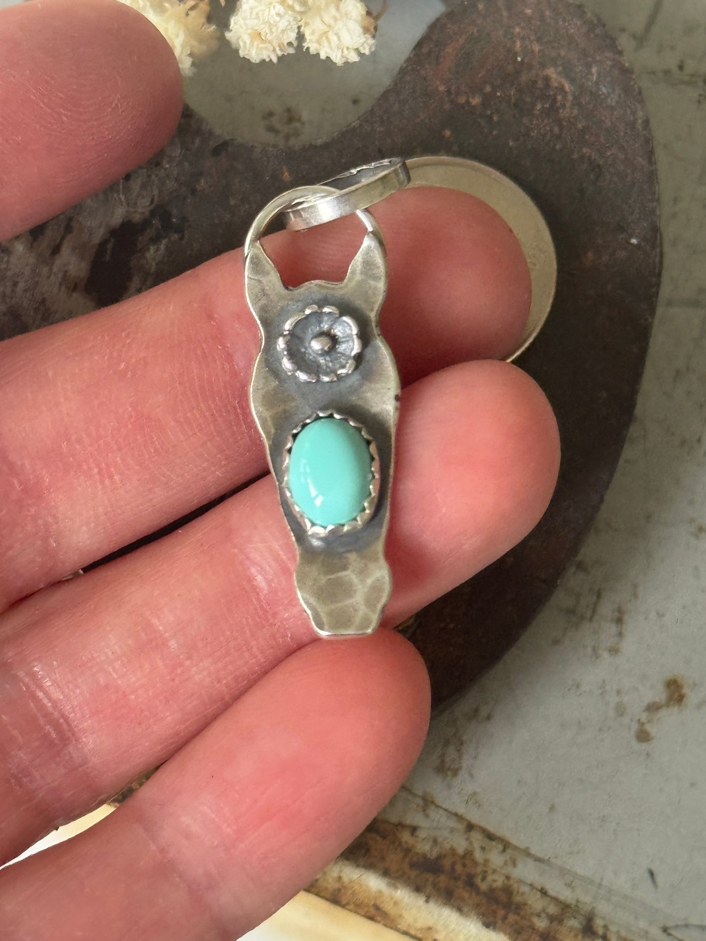 Aztec Turquoise sterling horse pendant