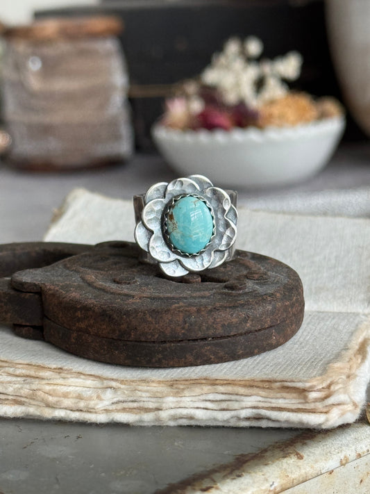 Dry Creek Turquoise adjustable sterling double bloom ring