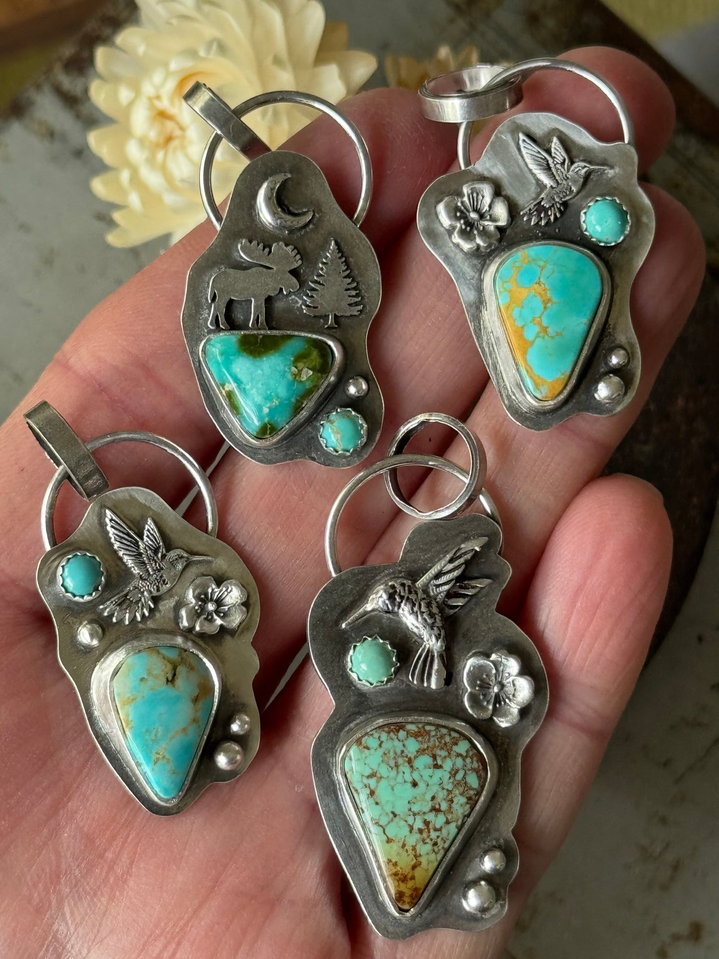 Royston Turquoise Hummingbird sterling pendant