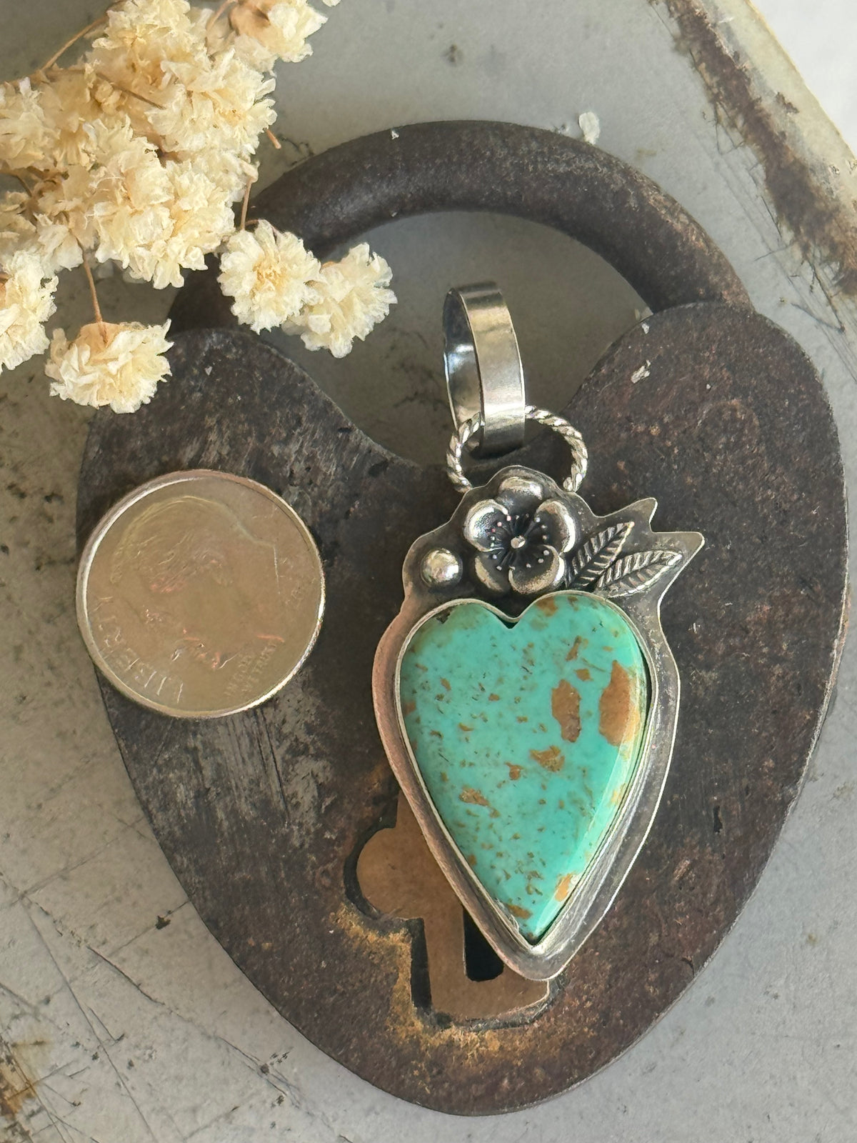 Kingman Turquoise sterling heart pendant