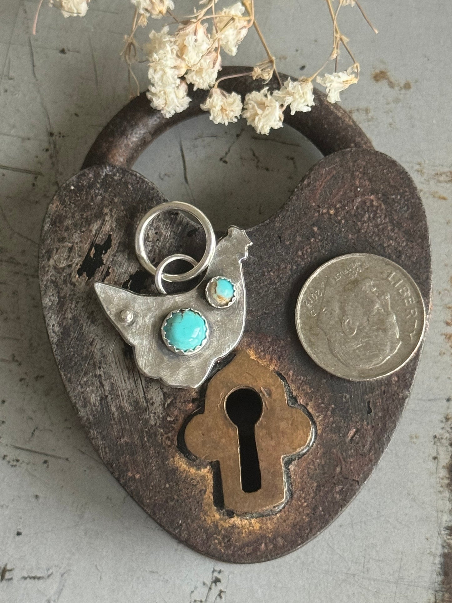 Number 8 Turquoise sterling chicken pendant