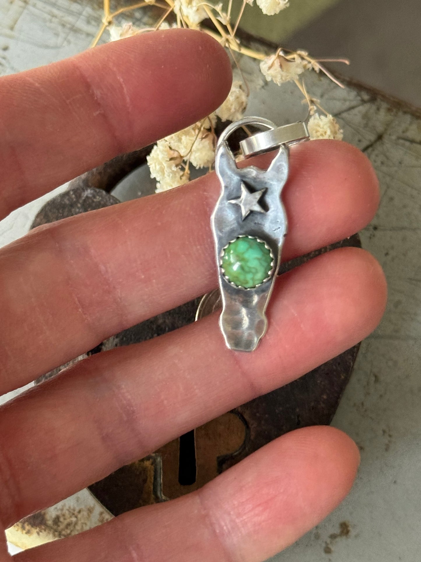 Sonoran gold Turquoise sterling horse pendant