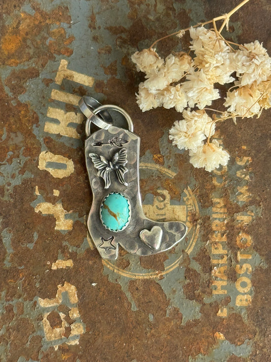 Cowgirl Boot sterling pendant with Kingman Turquoise