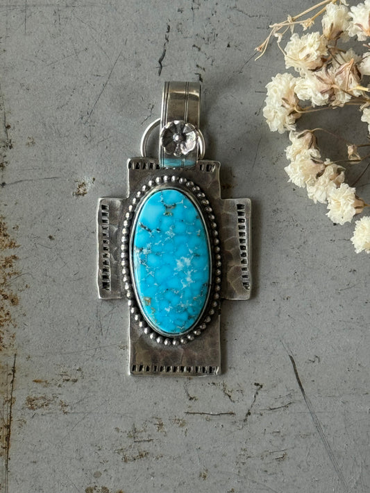 Kingman Turquoise sterling cross pendant