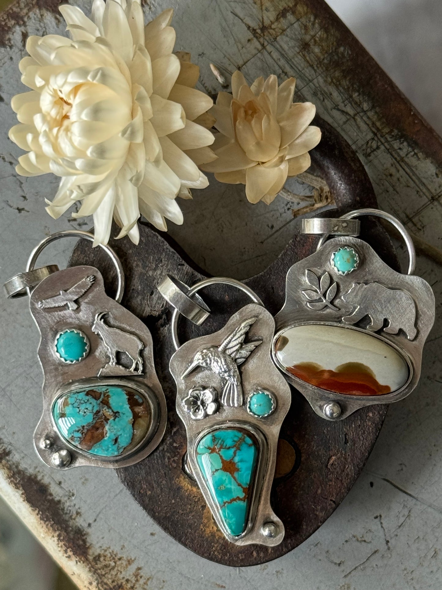 Polychrome Jasper sterling Bear pendant