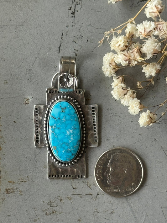 Kingman Turquoise sterling cross pendant