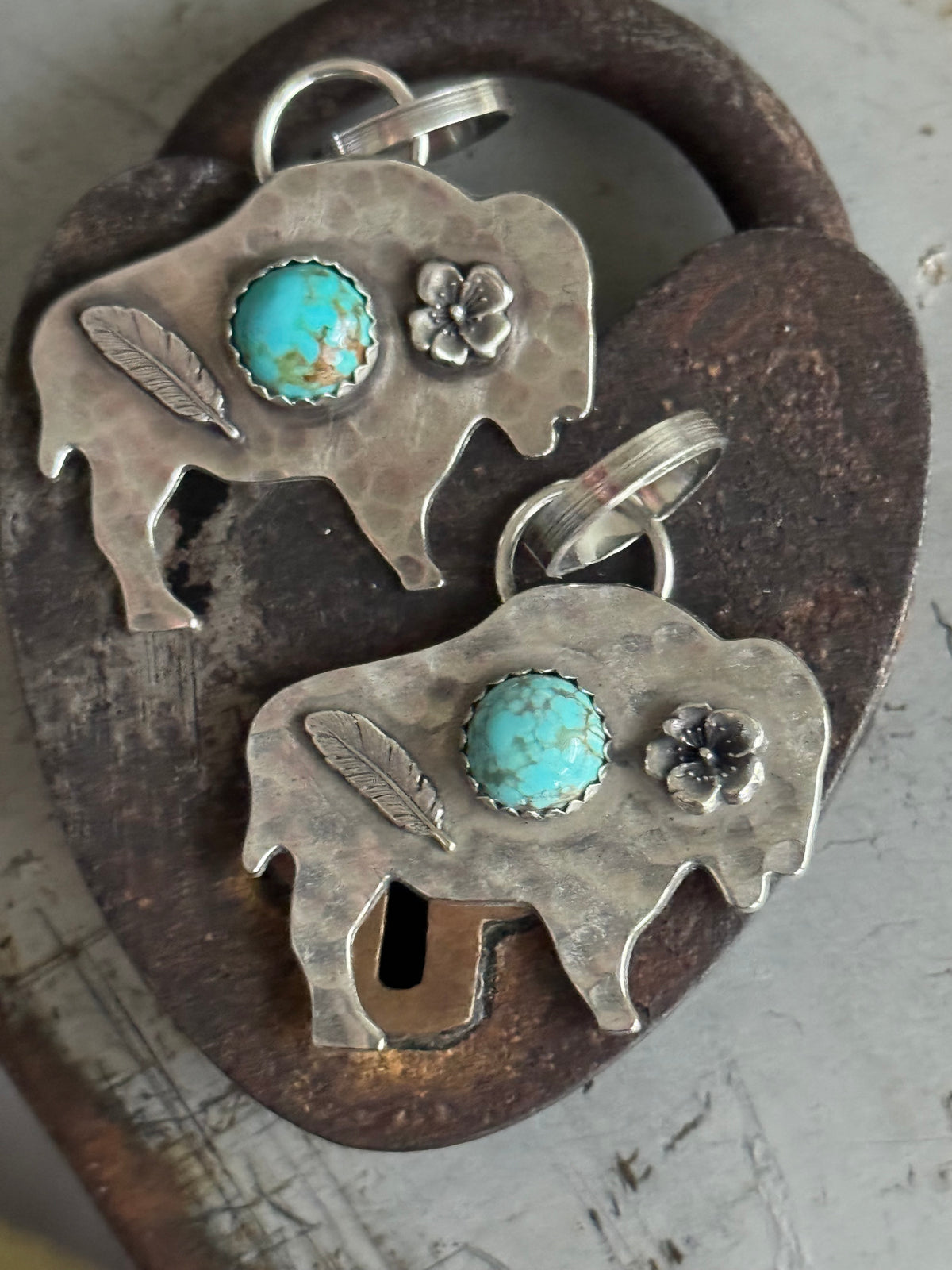Bison sterling pendant with Number 8 Turquoise