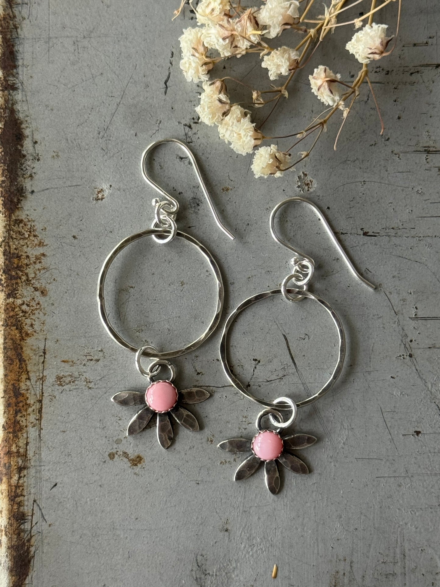 *Made to Order* Pink Queen Conch flower hoop earrings