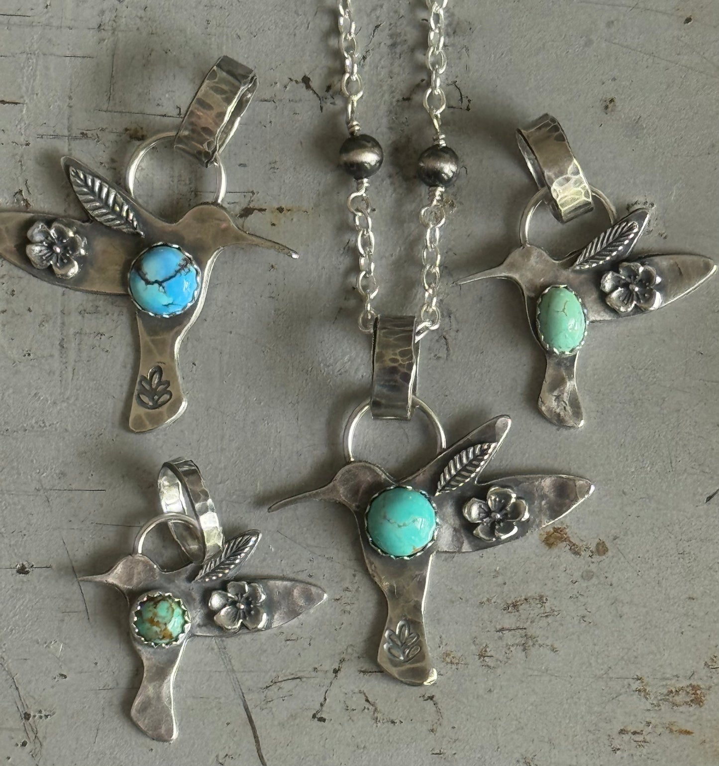 Aztec Turquoise sterling hummingbird pendant