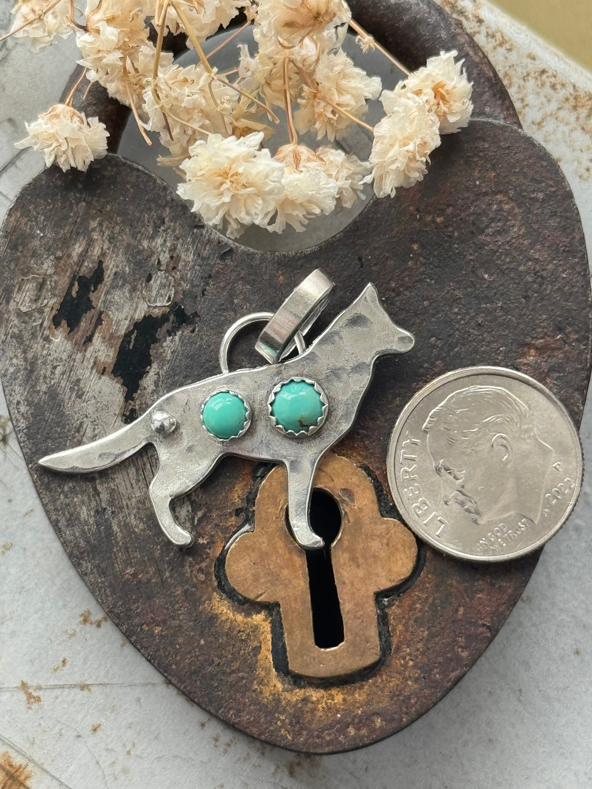 Made to Order German Shepherd sterling pendant with KingmanTurquoise