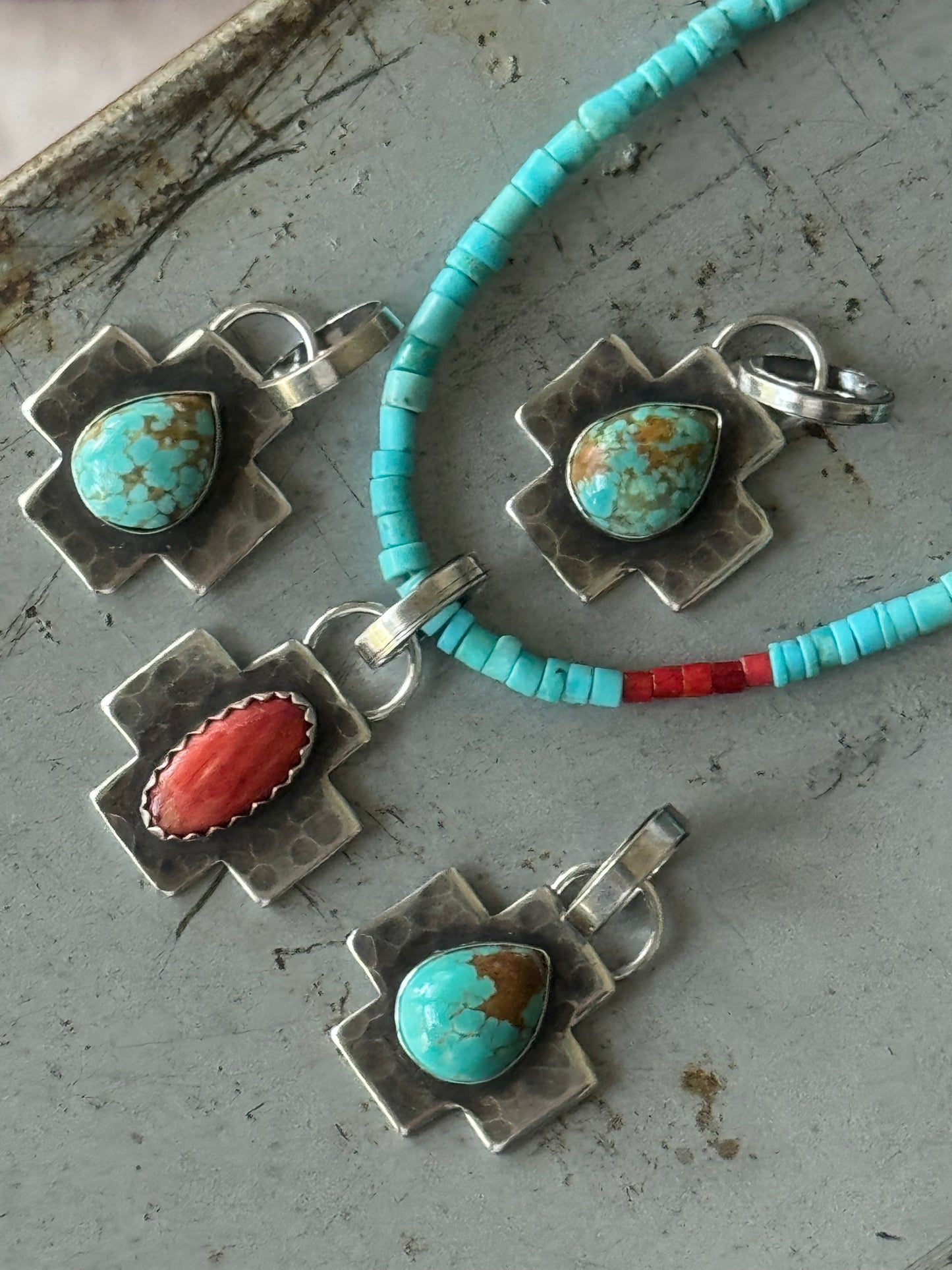Sterling cross pendant with Number 8 Turquoise