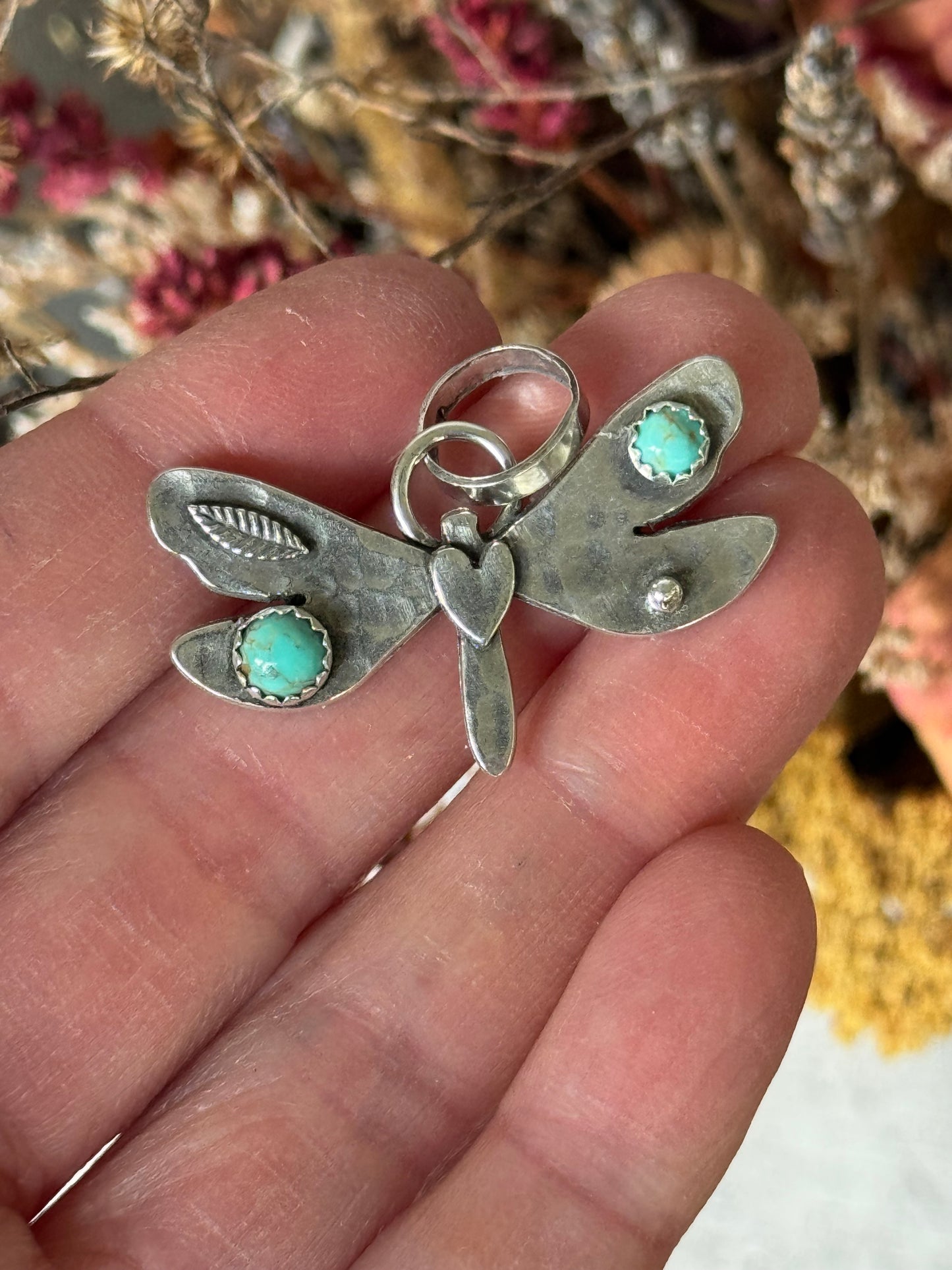 Dragonfly sterling pendant with Kingman Turquoise