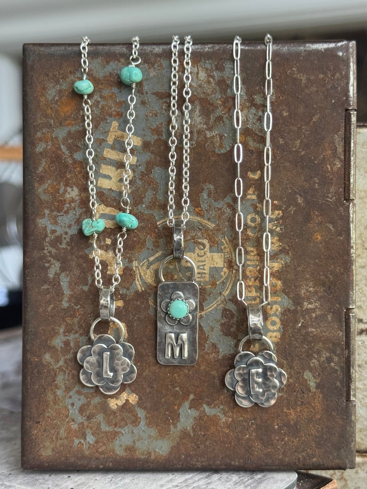 Initial +sterling floral pendant - Made To Order