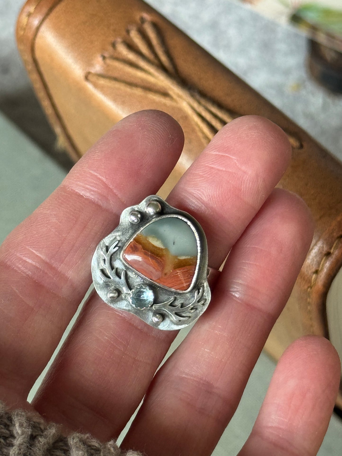 Polychrome Jasper Adjustable sterling mountain ring