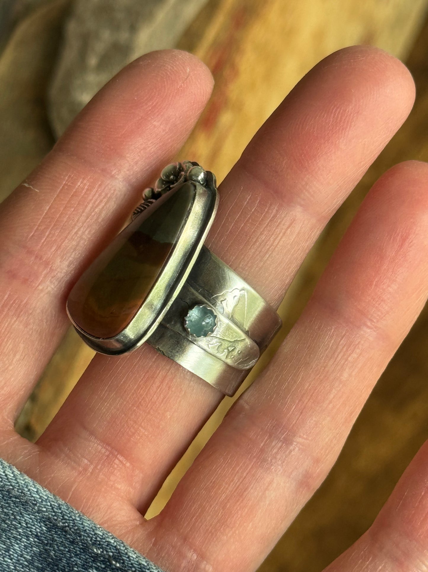 Polychrome Jasper Adjustable sterling mountain ring