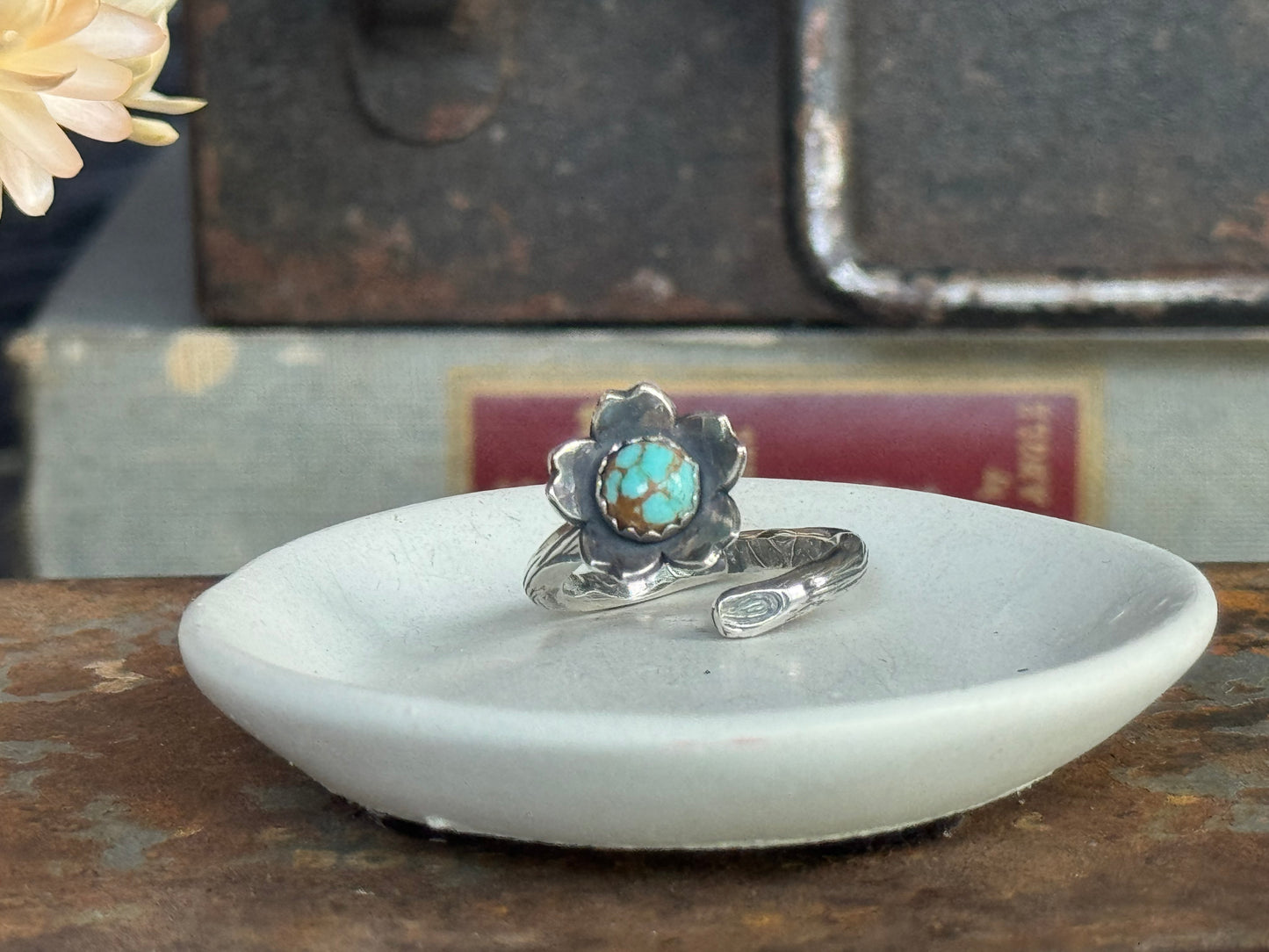 Twig wrap around sterling ring with #8 Turquoise