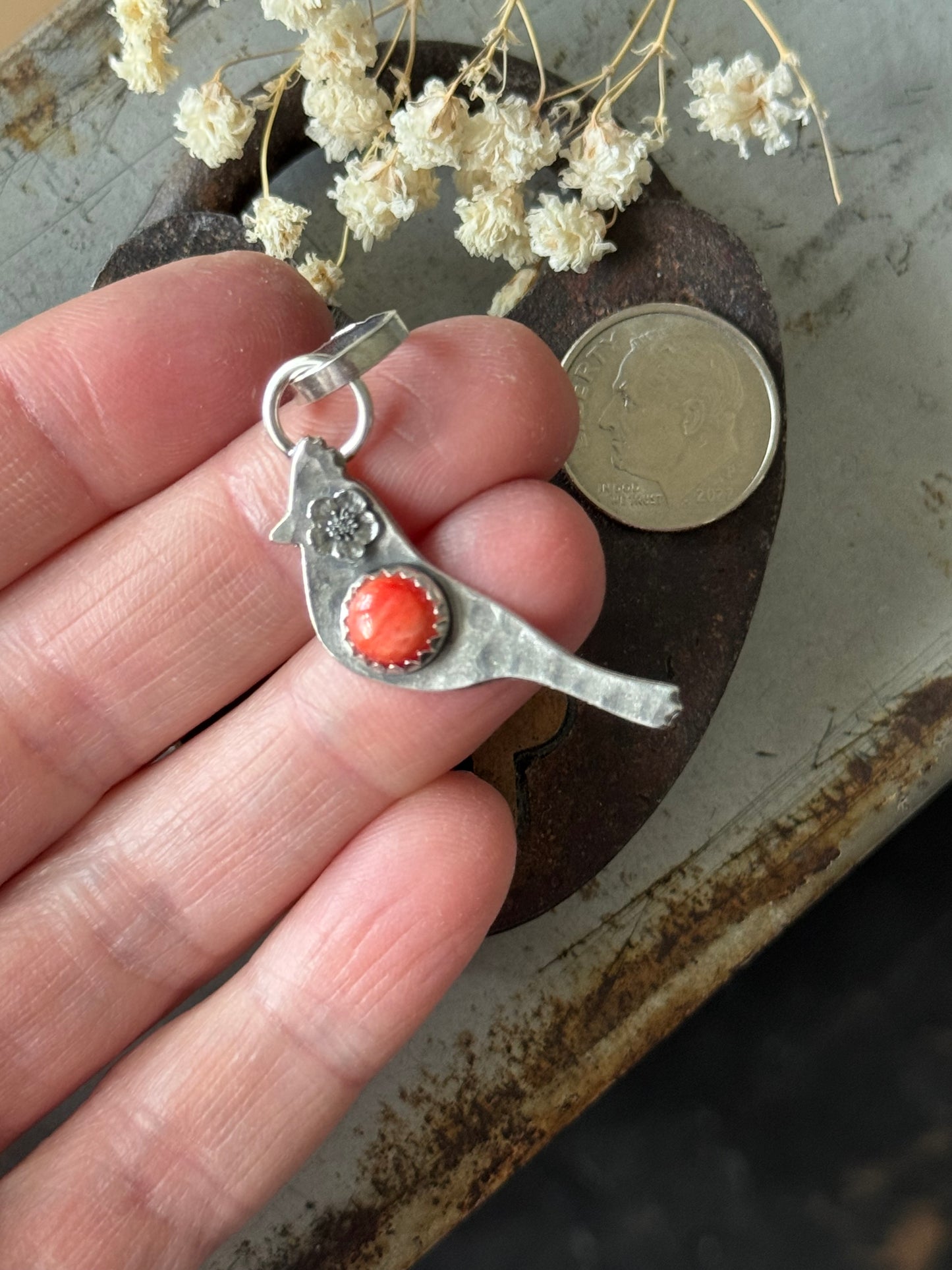 Cardinal sterling pendant with Red Spiny Oyster