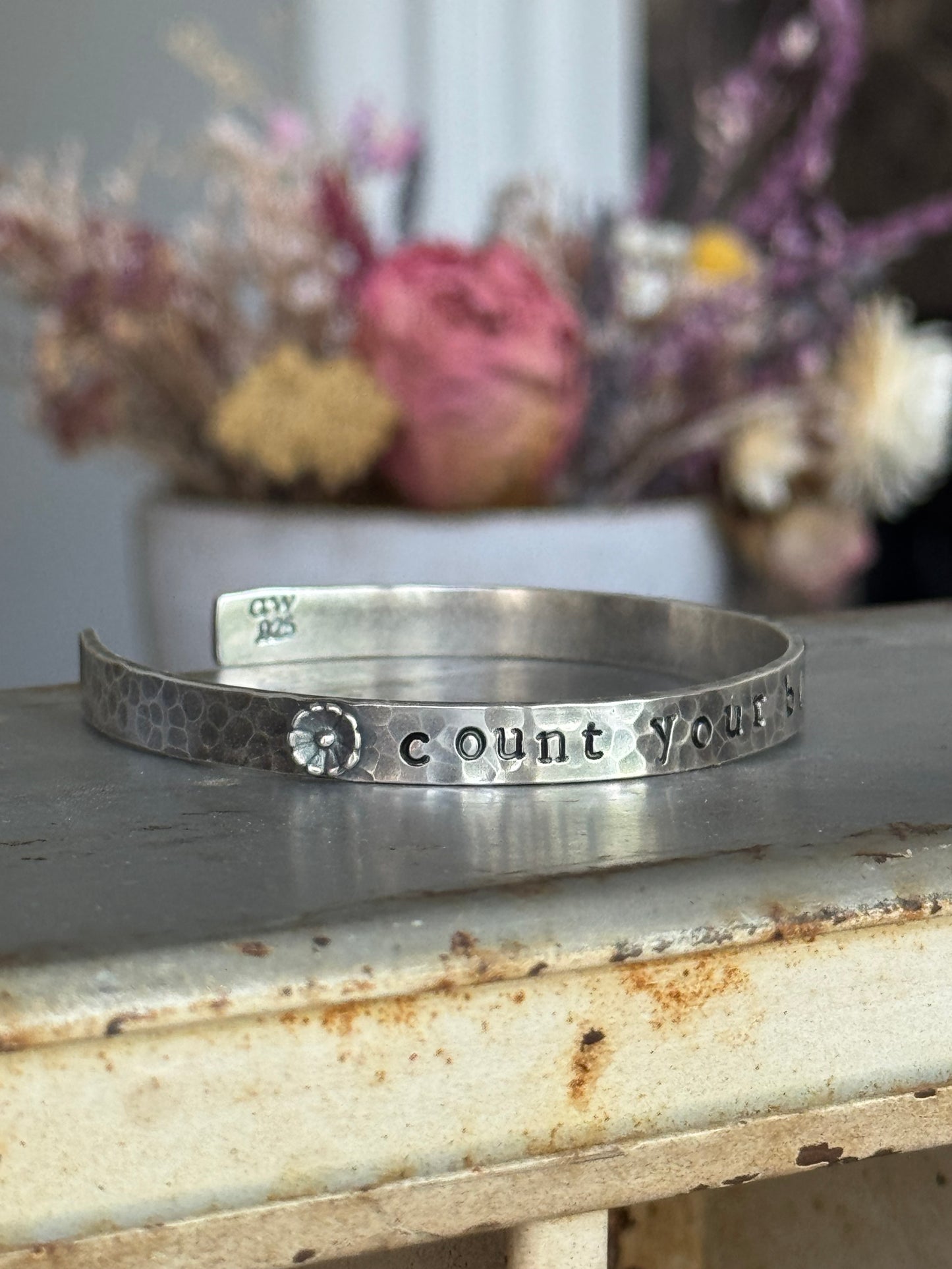 Count Your Blessings (Made To Order) Hand stamped Sterling Cuff