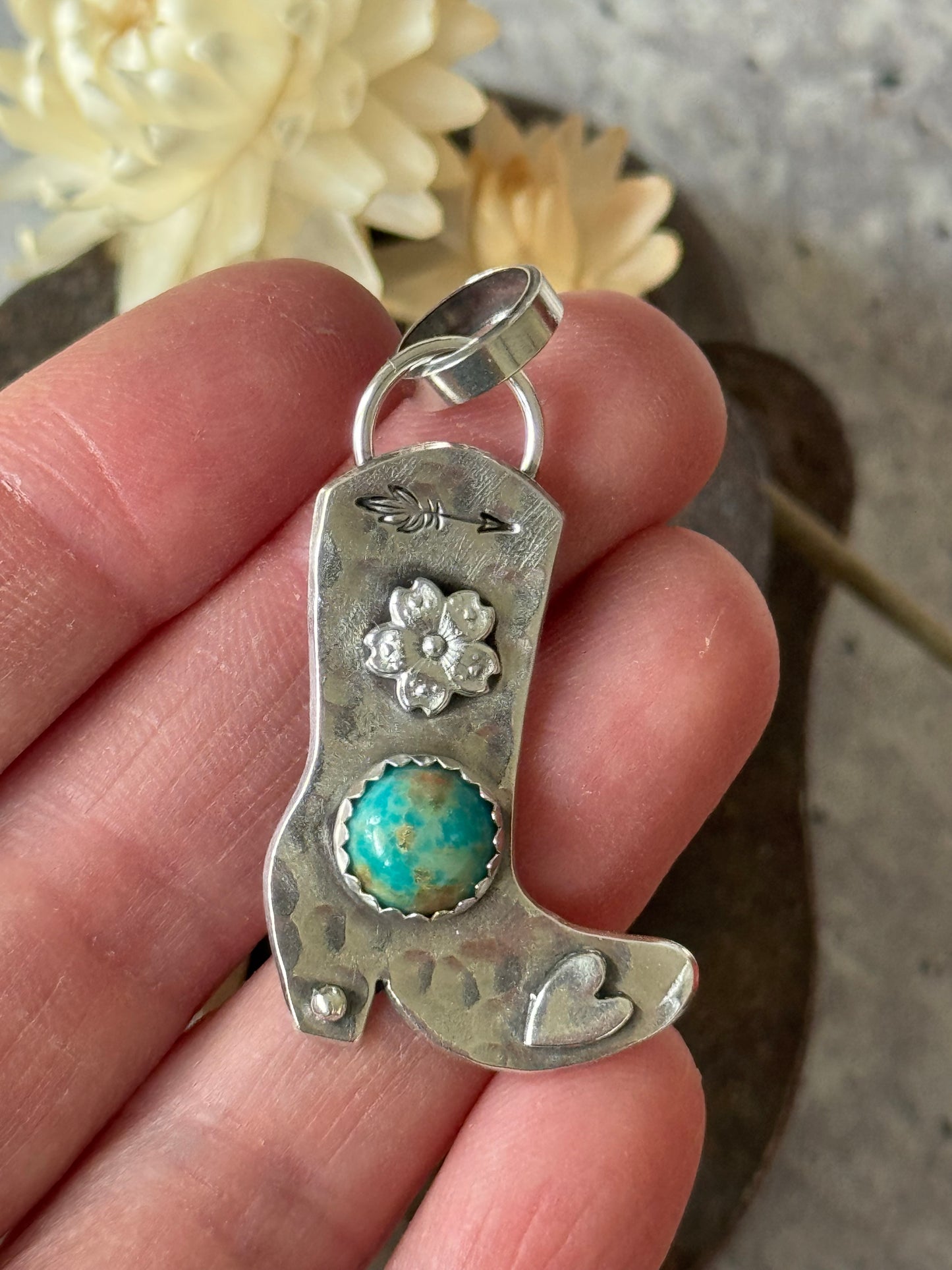 Cowgirl Boot sterling pendant with Kingman Turquoise