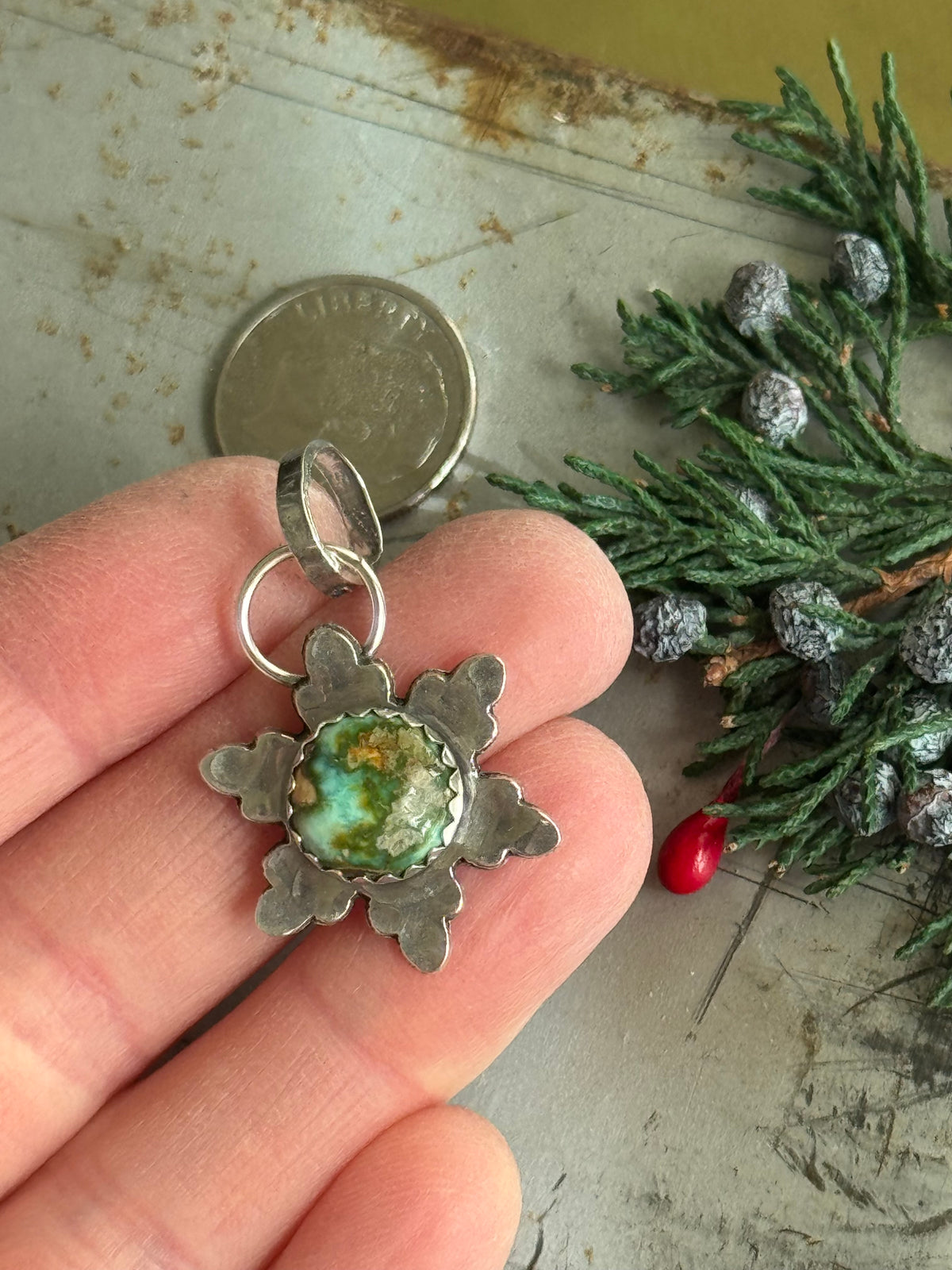 Sonoran Gold Turquoise sterling snowflake pendant