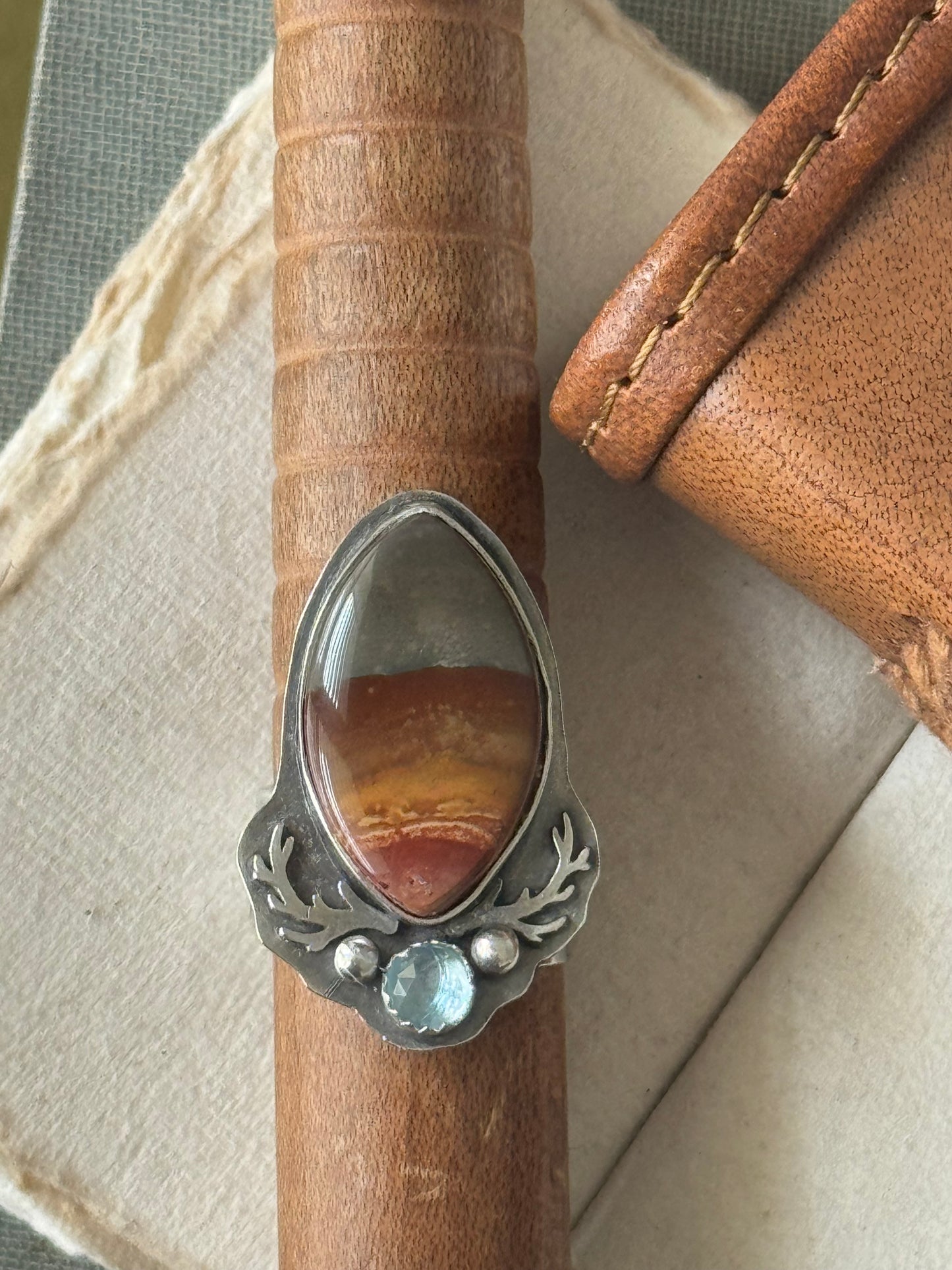 Polychrome Jasper Adjustable sterling mountain ring