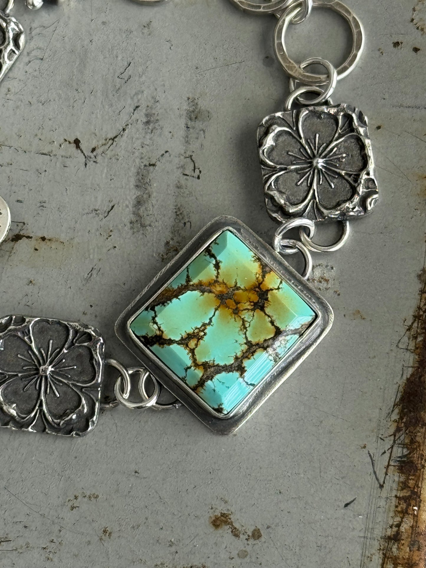 Treasure Mountain Turquoise sterling floral bracelet