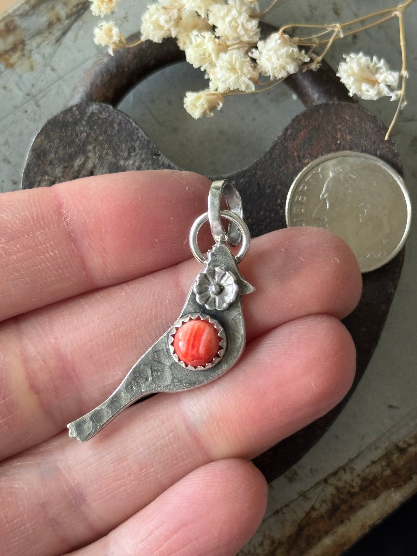 Cardinal sterling pendant with Red Spiny Oyster