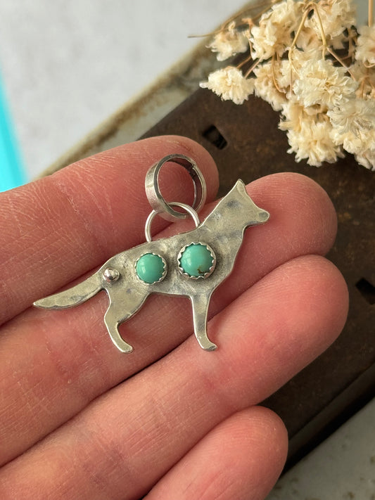 Made to Order German Shepherd sterling pendant with KingmanTurquoise