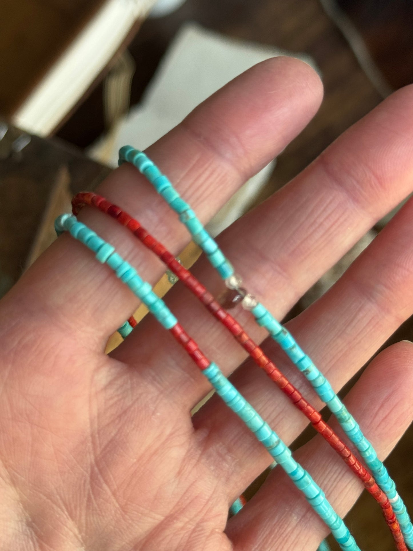 *Made to Order*                  Kingman Turquoise + Red Coral sterling necklace only (Pendants, charms and other necklaces sold separately)