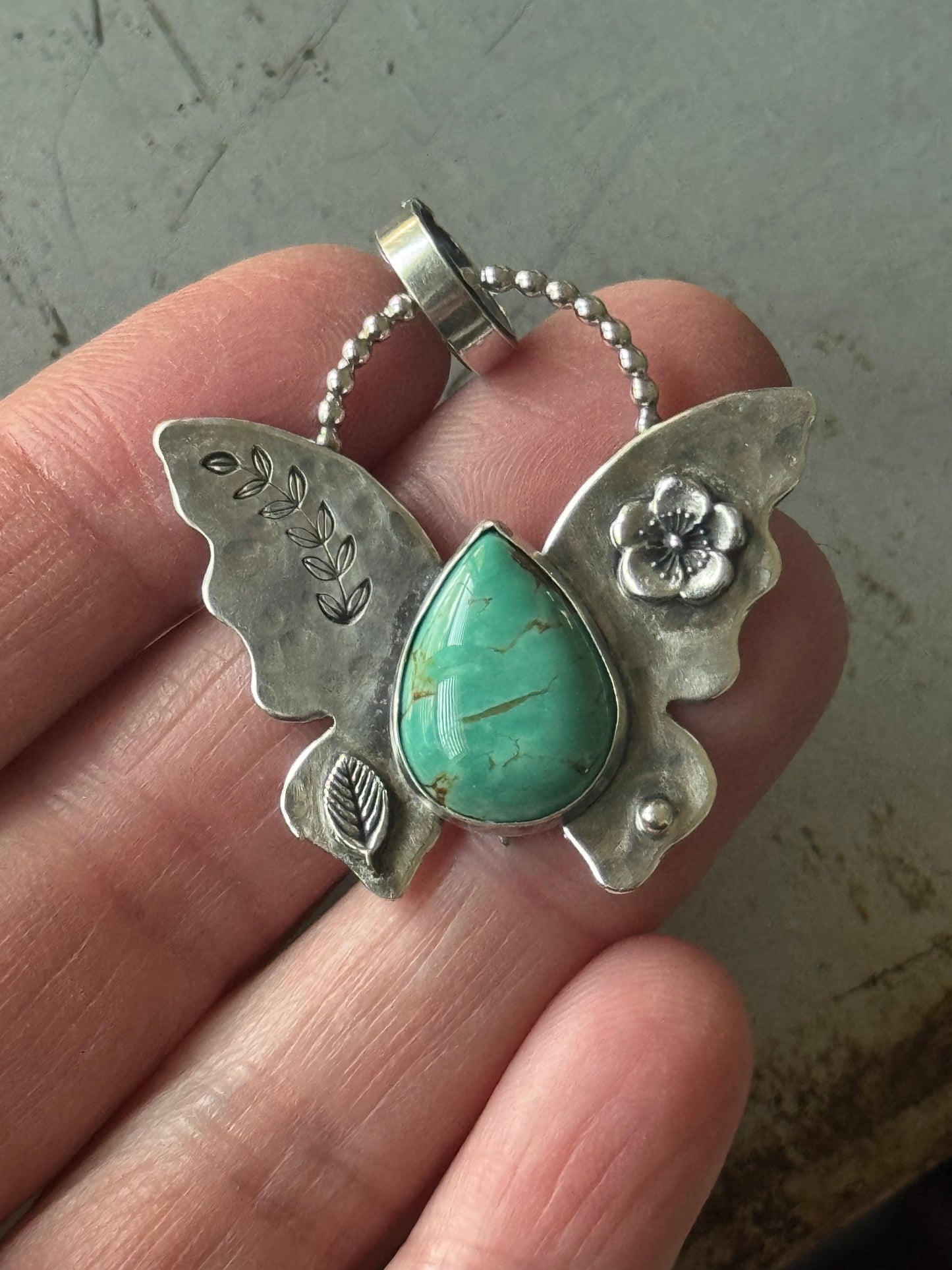 Sterling Butterfly Pendant with Campitos Turquoise