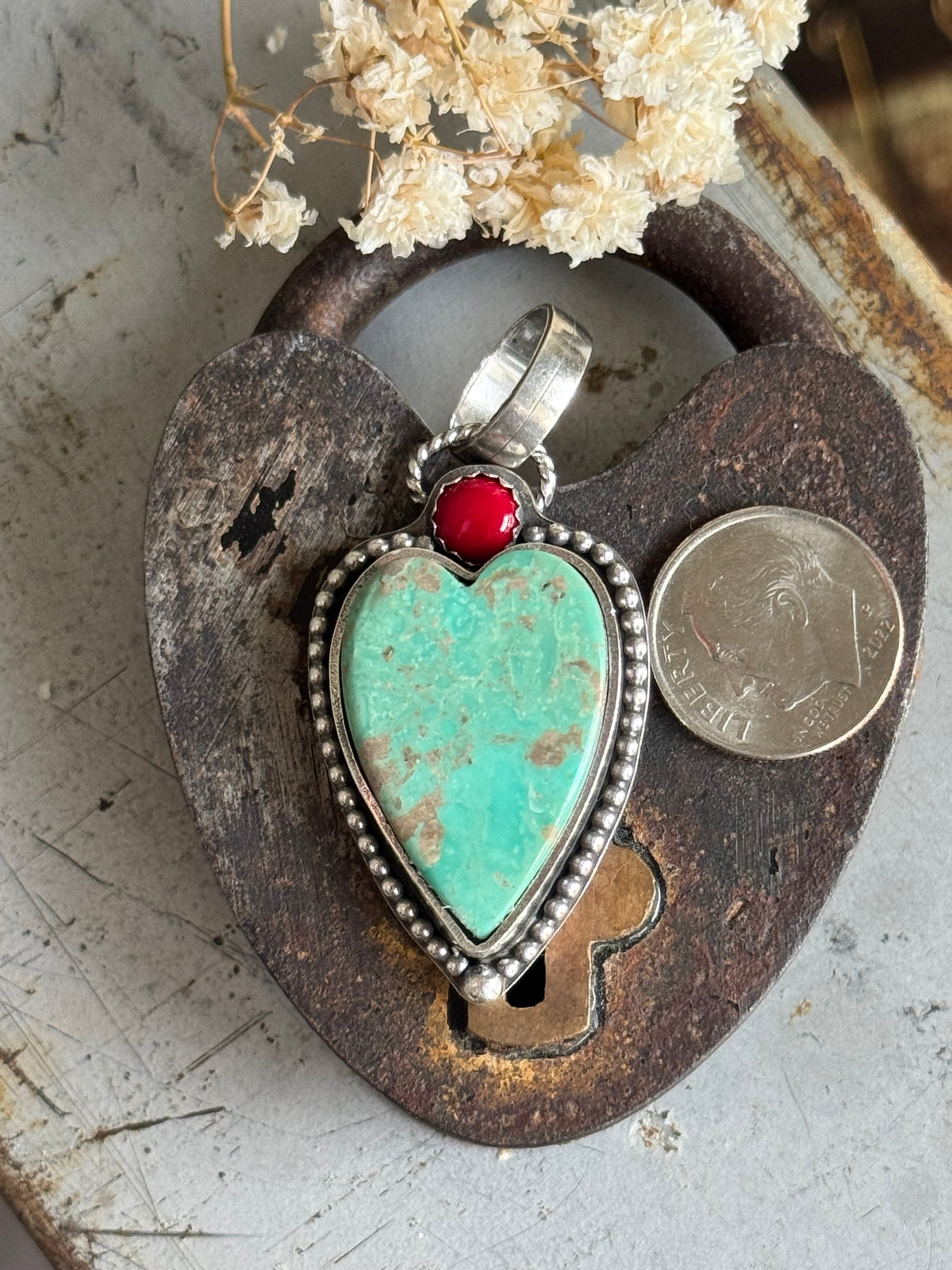 Kingman Turquoise sterling heart pendant
