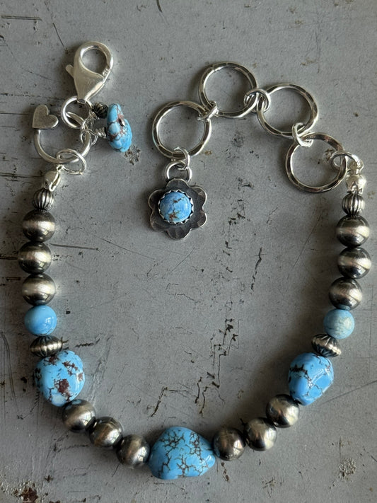 Artisan Golden Hills Turquoise and Navajo Pearl sterling bracelet