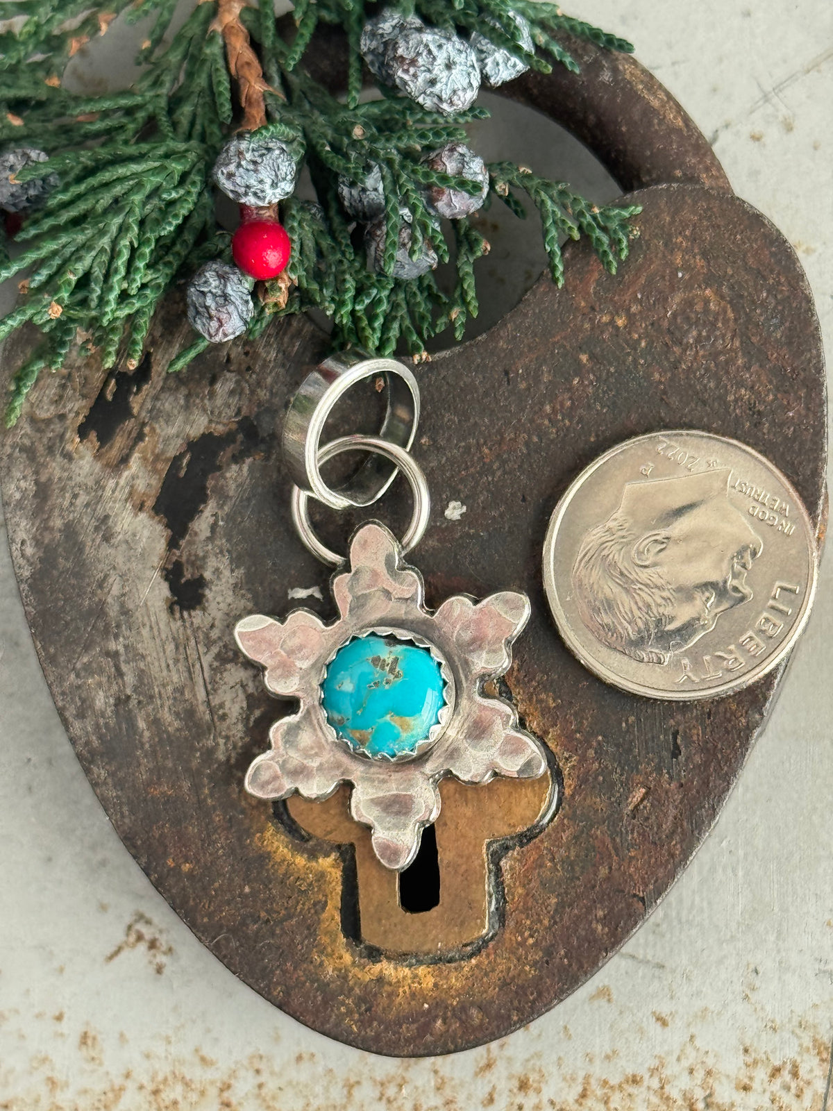 Lone Mountain Turquoise sterling snowflake pendant