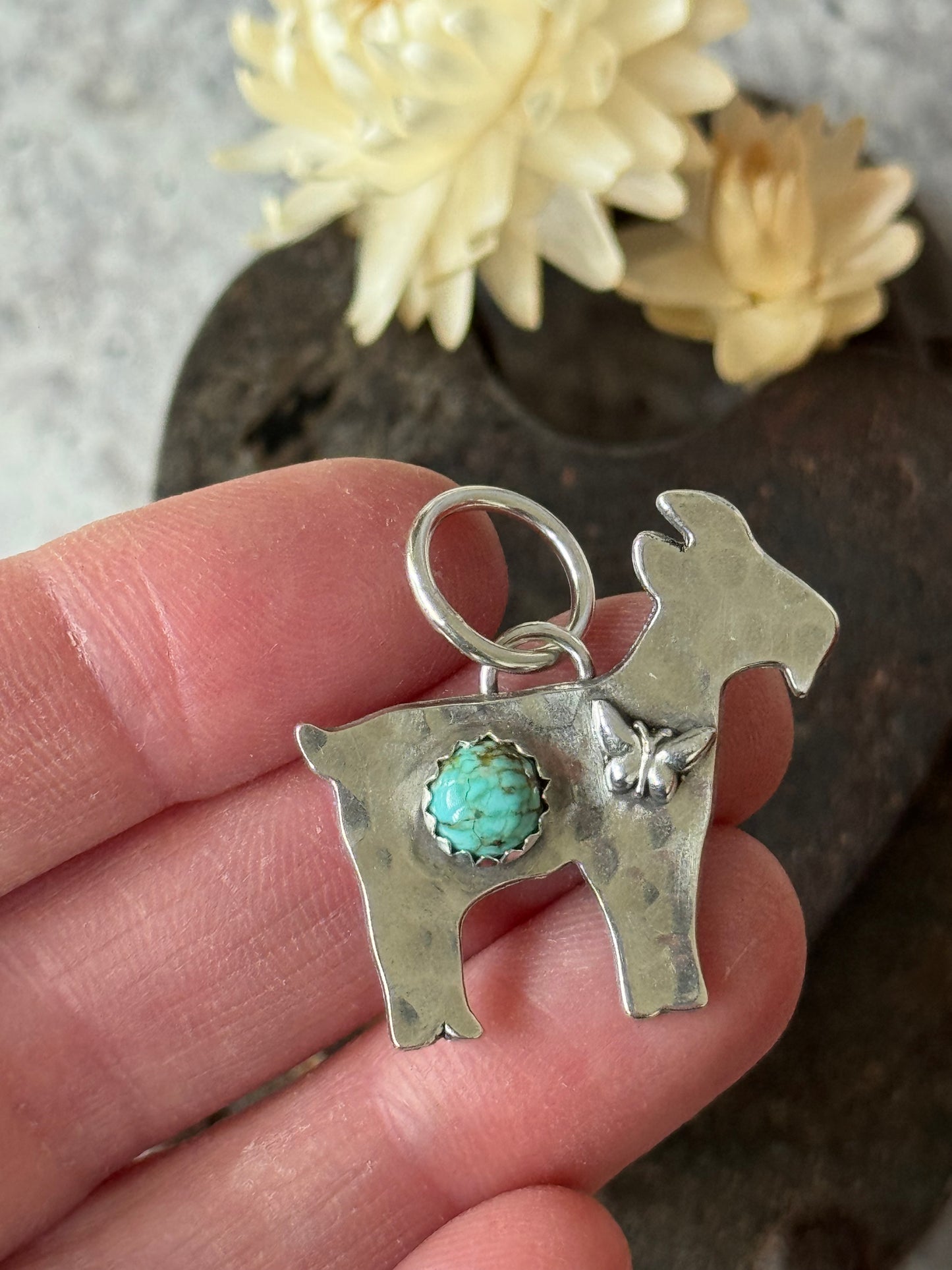 Goat Sterling pendant with Number 8 Turquoise