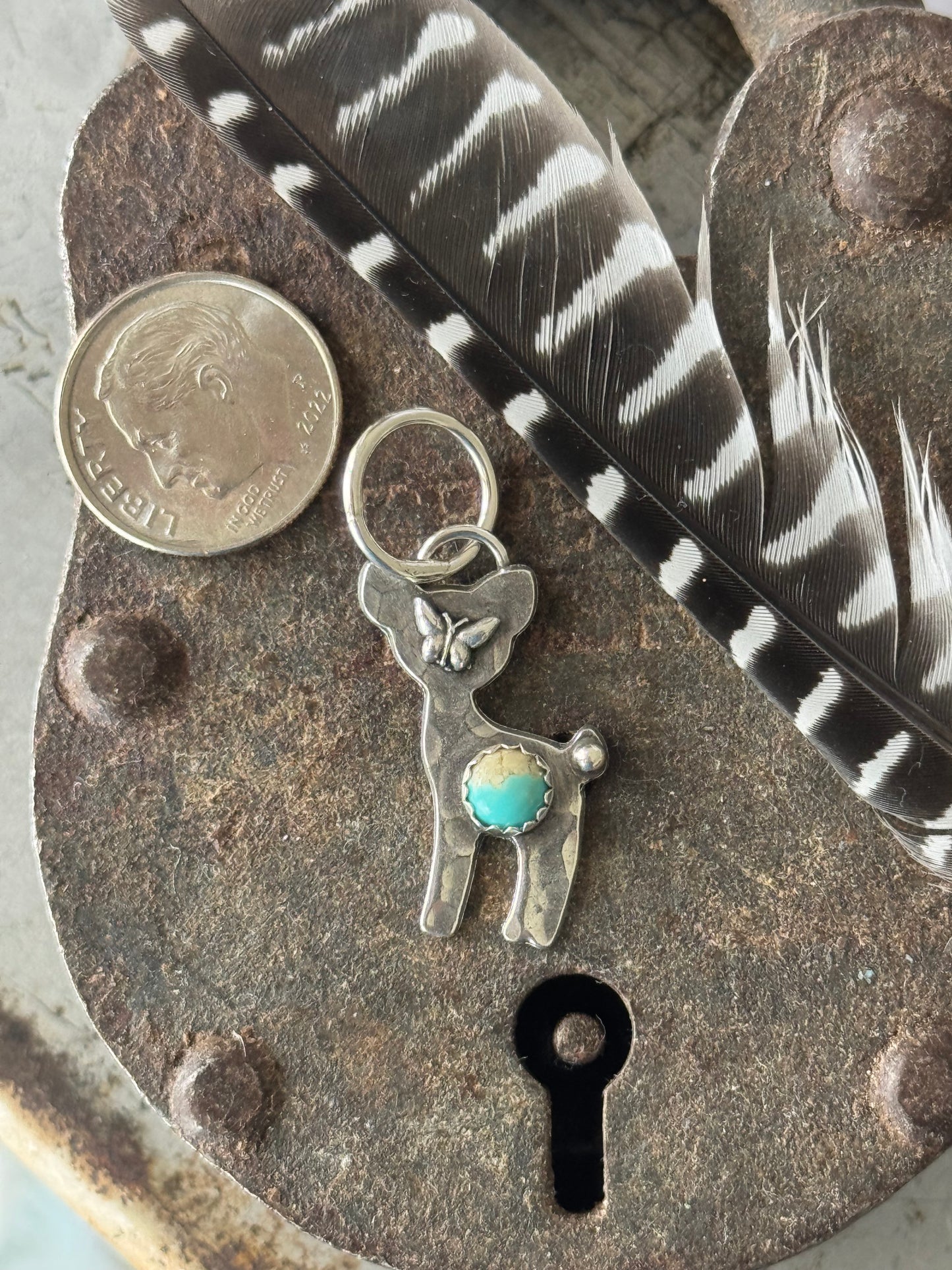 Deer sterling pendant with Kingman Turquoise