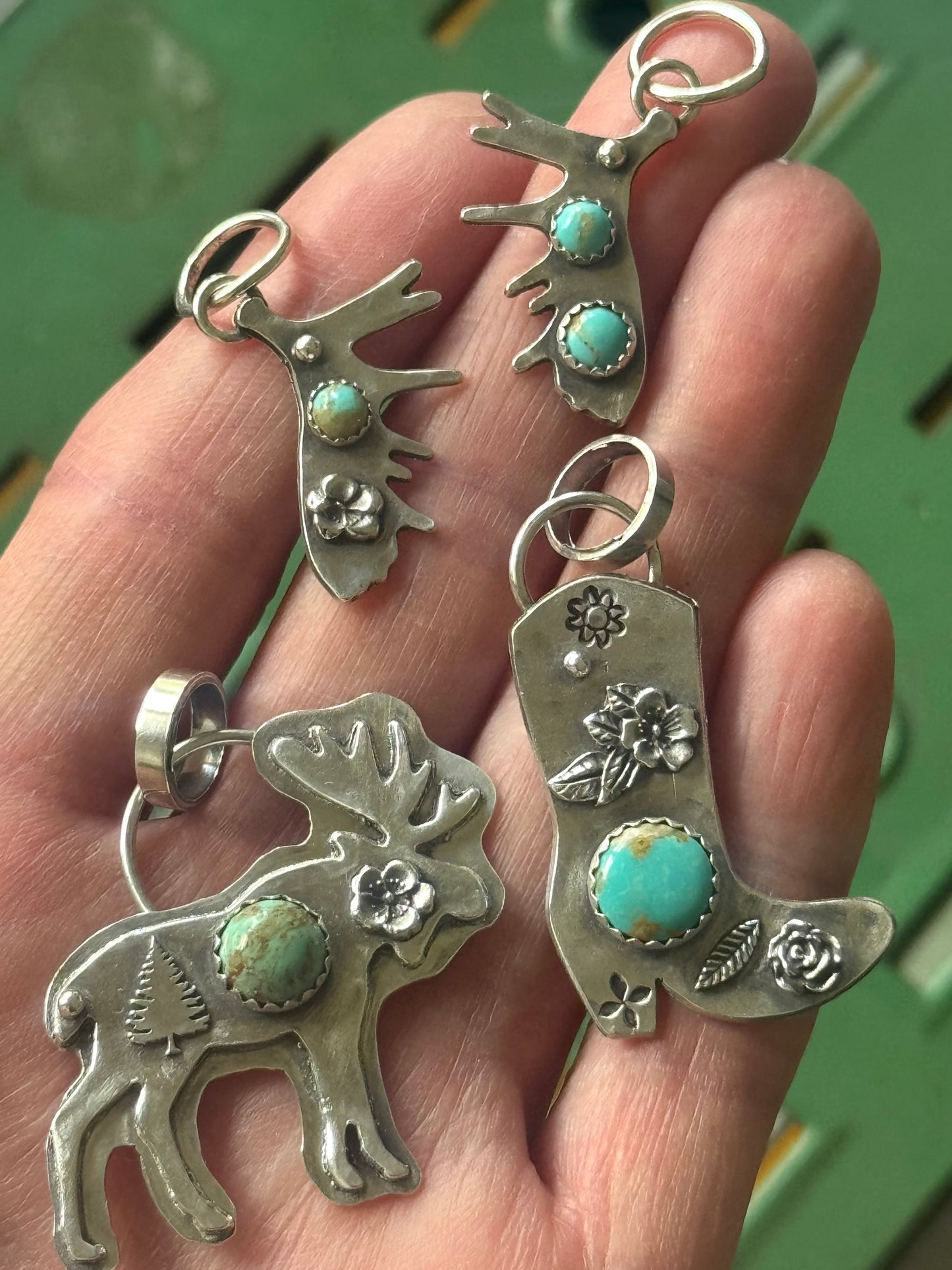 Cowgirl Boot sterling pendant with Lone Mountain Turquoise