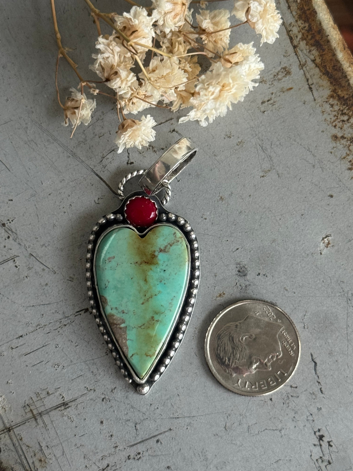 Kingman Turquoise sterling heart pendant