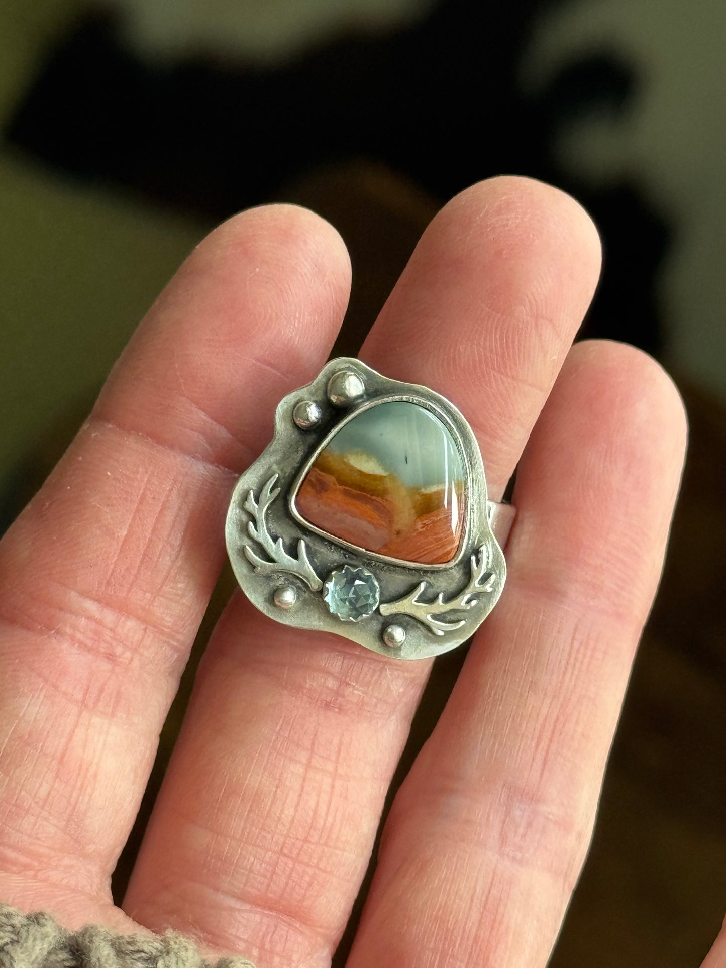 Polychrome Jasper Adjustable sterling mountain ring
