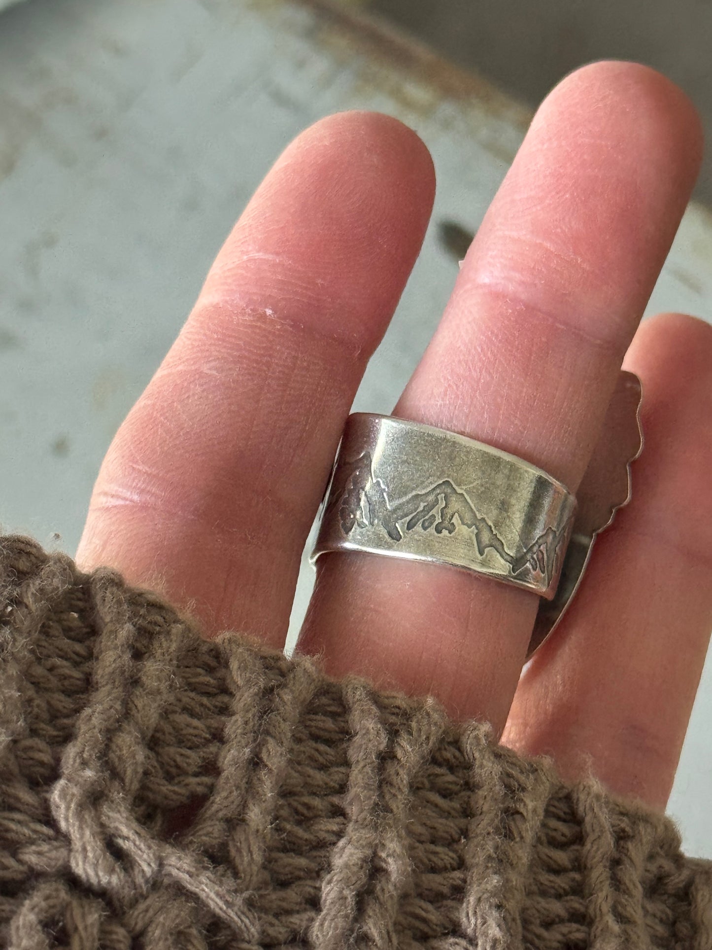 Polychrome Jasper Adjustable sterling mountain ring