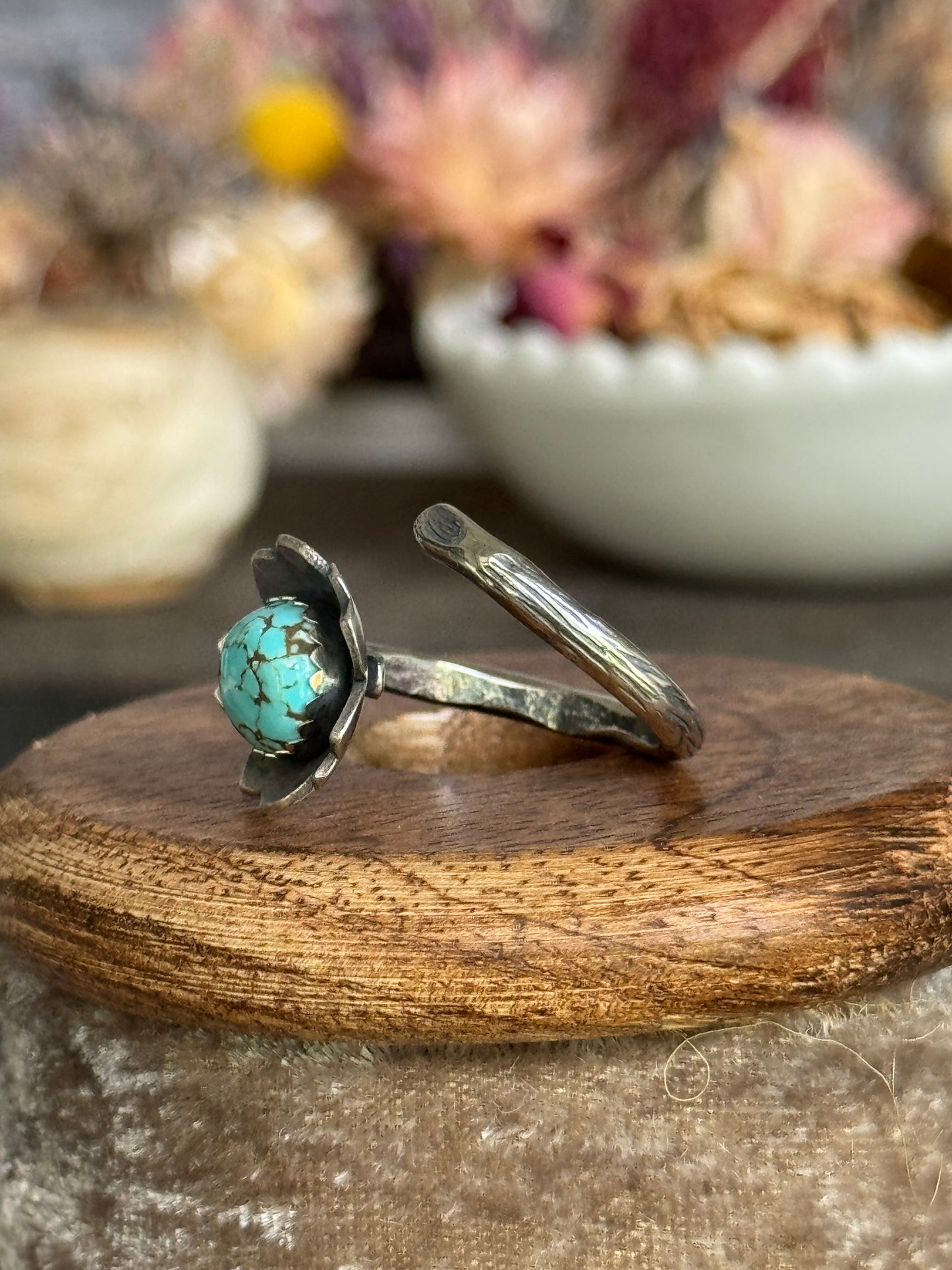 Twig wrap around sterling ring with #8 Turquoise