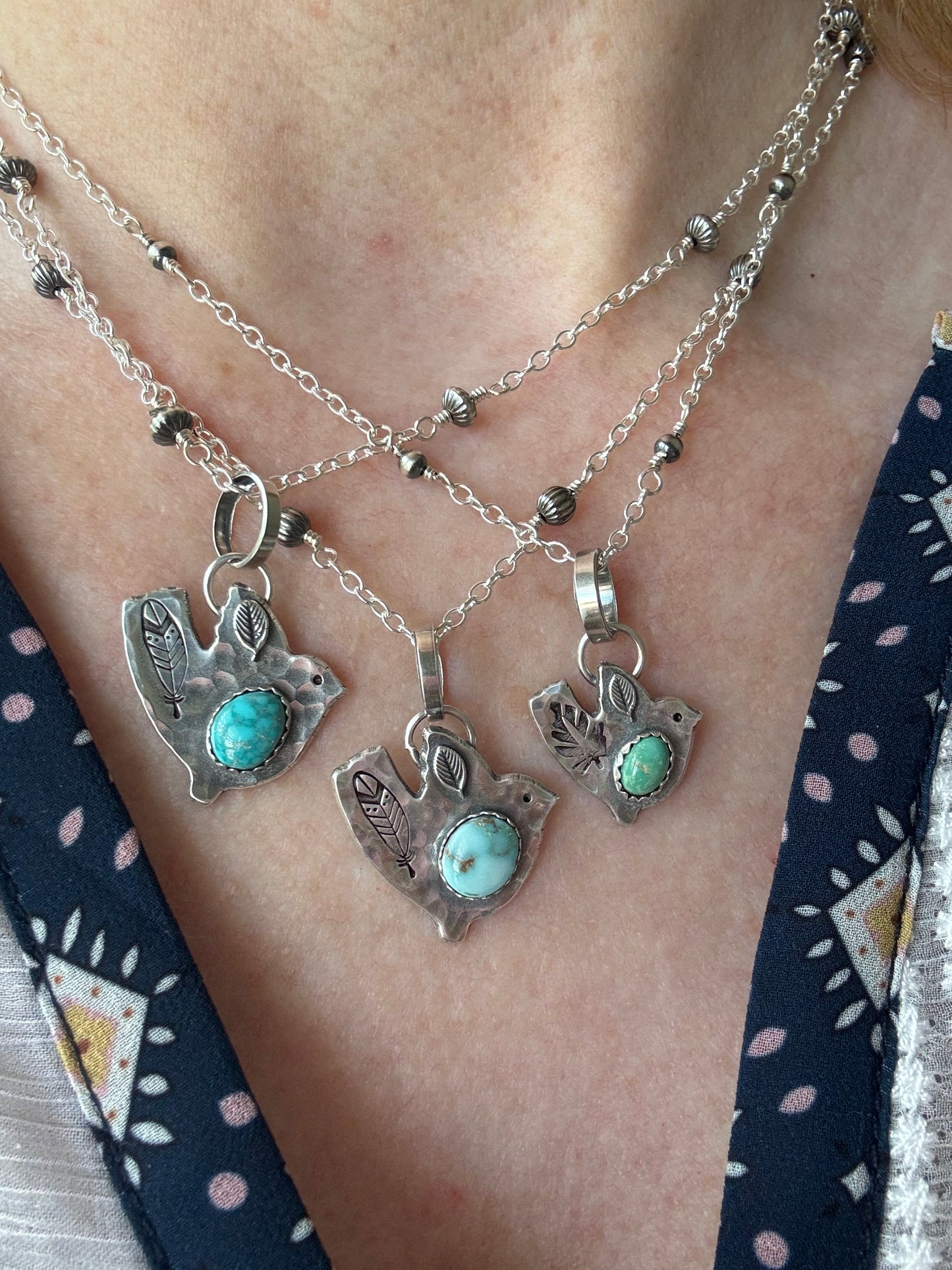 Lone Mountain Birdie sterling beaded necklace