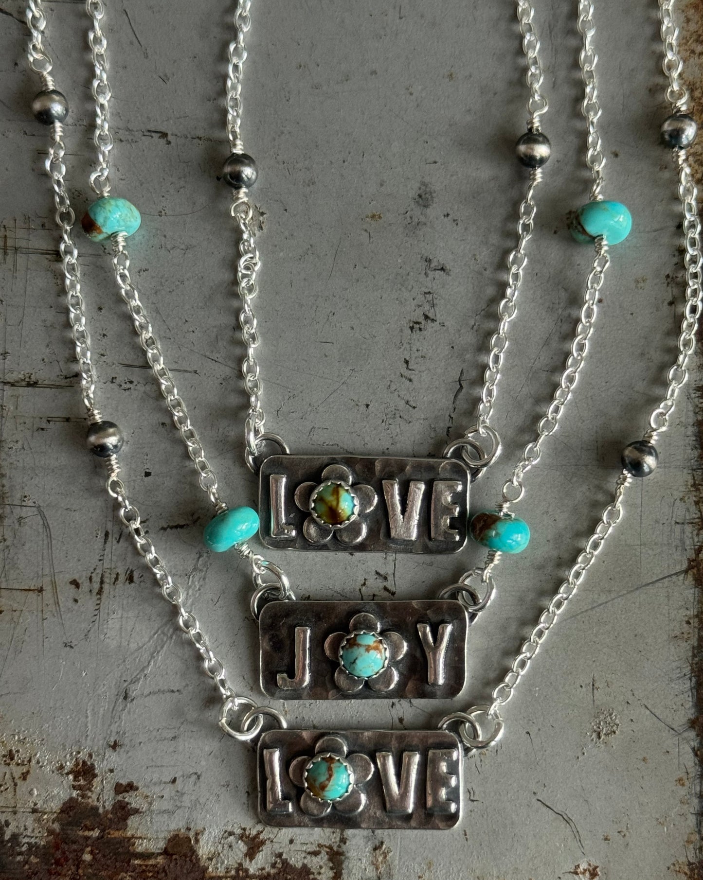Kingman Turquoise sterling Love necklace