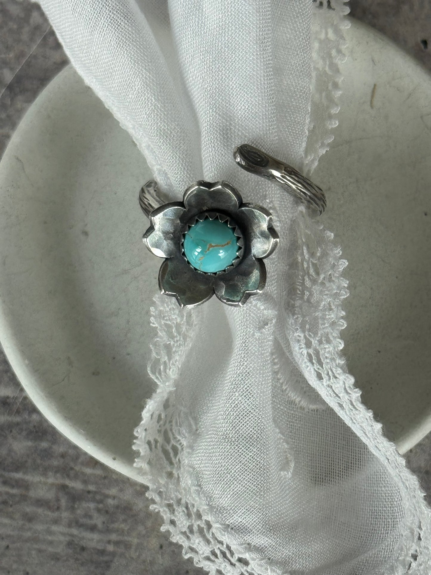 Twig wrap around sterling ring with Lone Mountain Turquoise