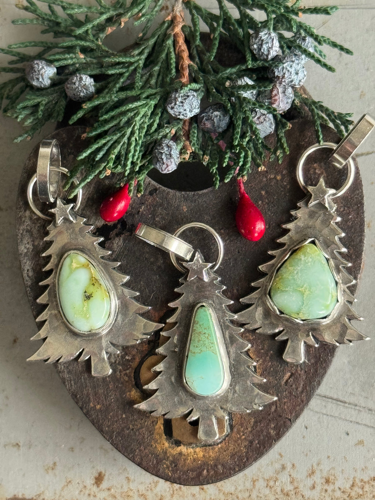 Small Christmas tree sterling pendant with Pilot Mountain Turquoise