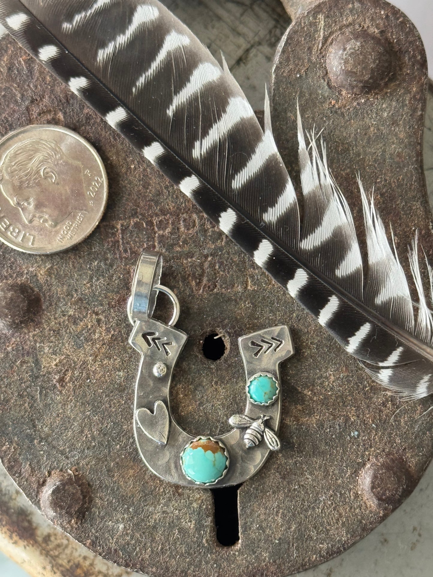 Horseshoe sterling pendant with Number 8 Turquoise