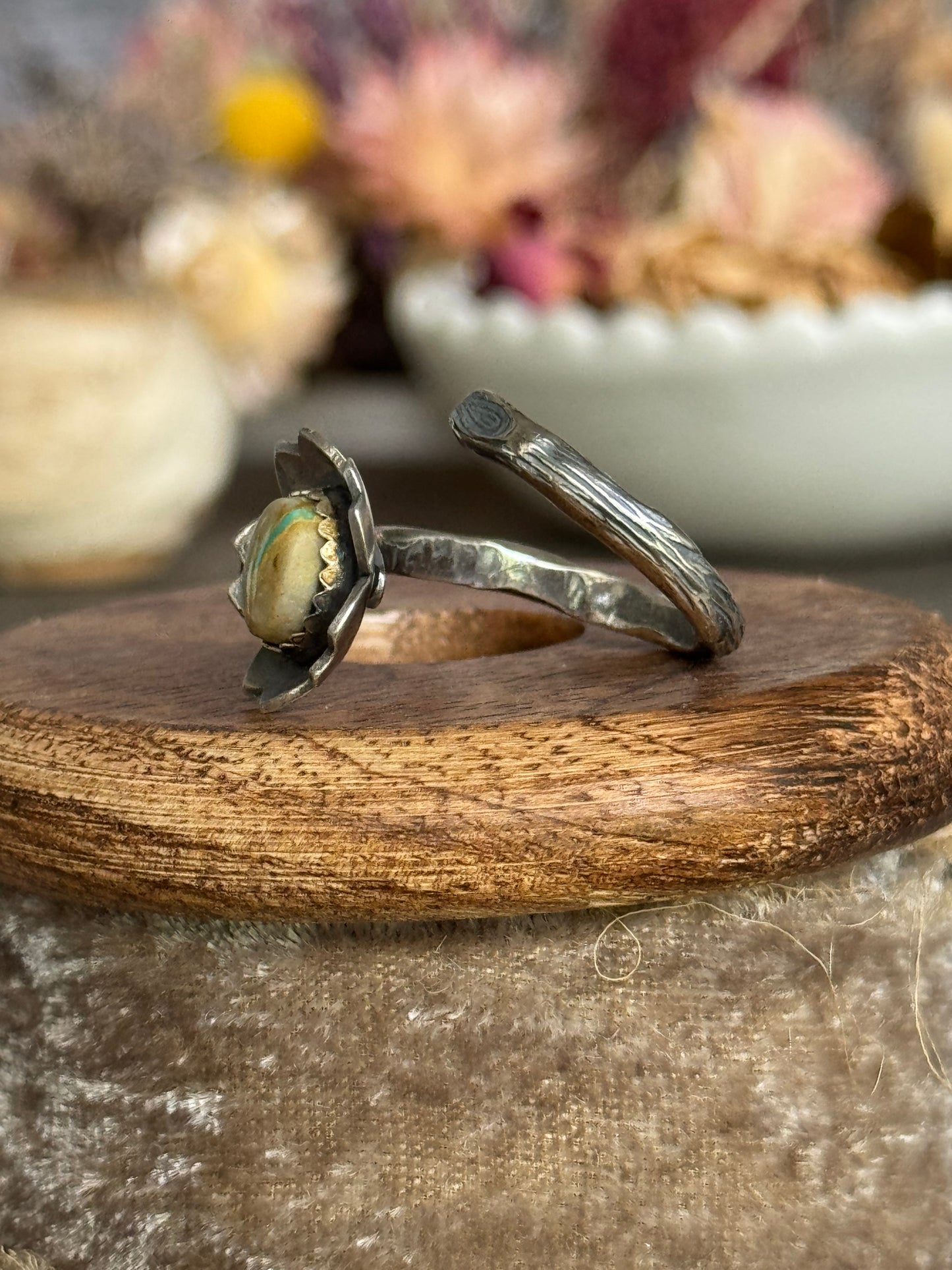 Twig wrap around sterling ring with Royston Ribbon Turquoise