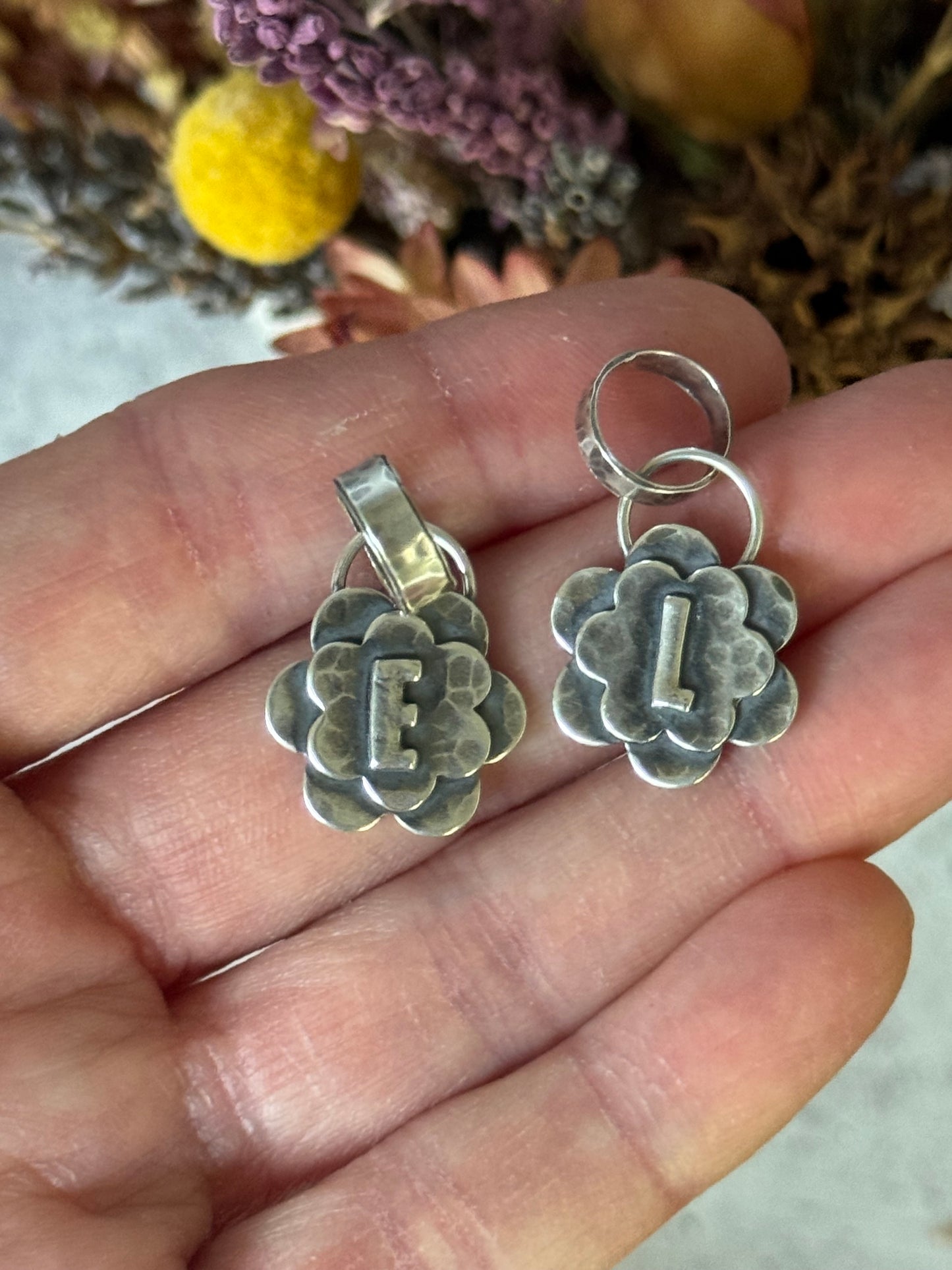 Initial +sterling floral pendant - Made To Order