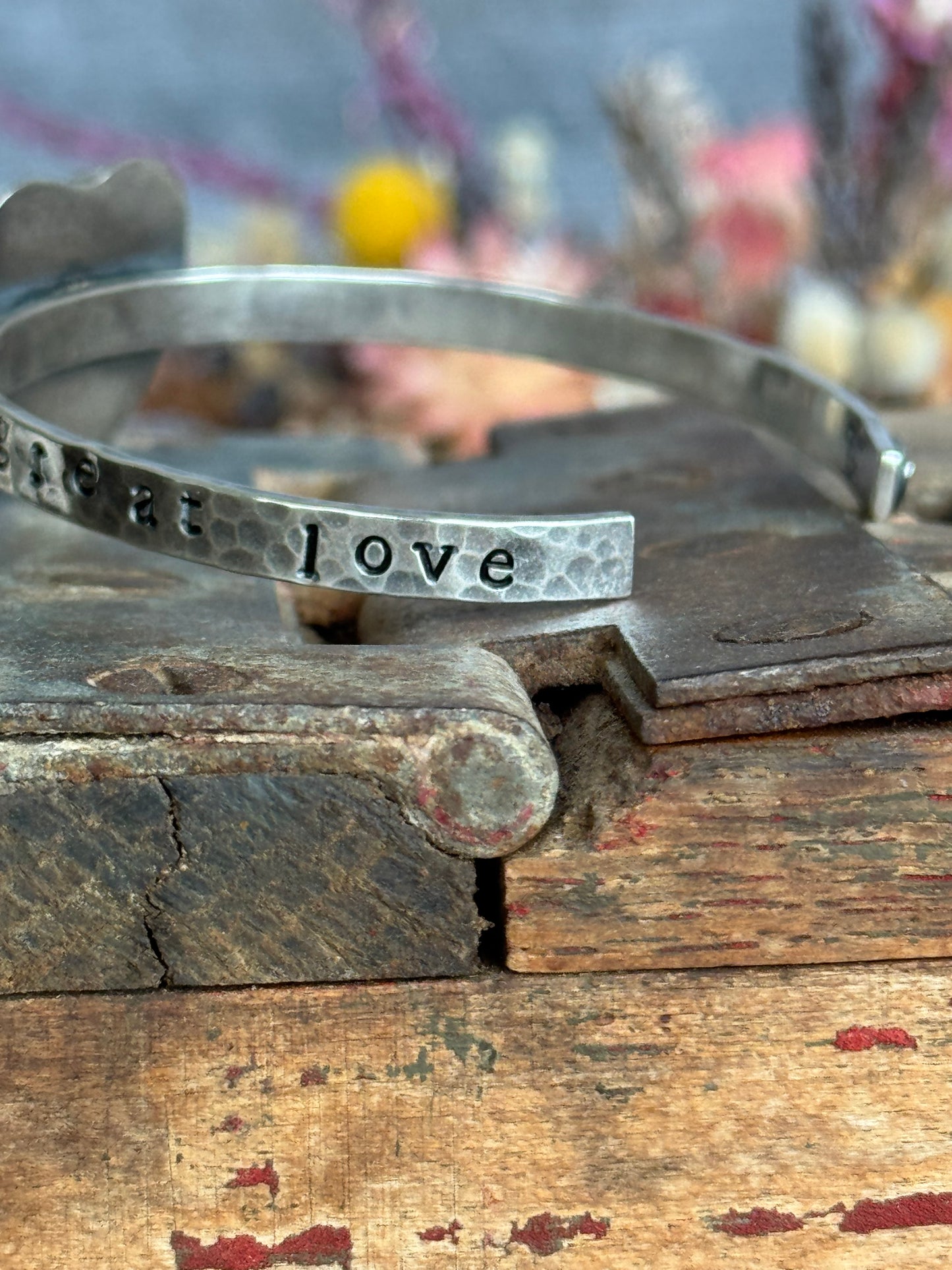 Kingman Turquoise heart "do small things with great love" sterling cuff