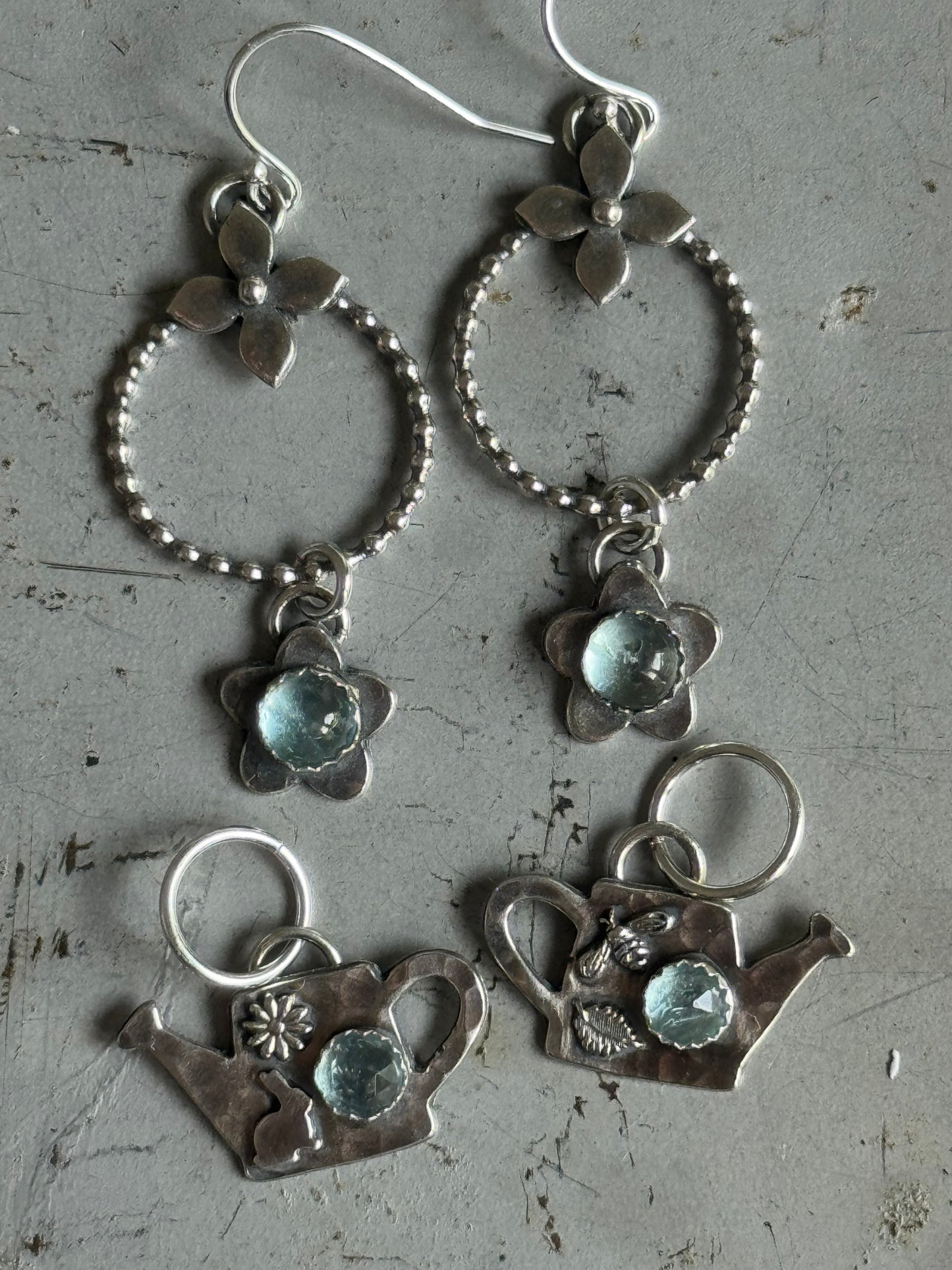 Aquamarine Sterling watering can charm